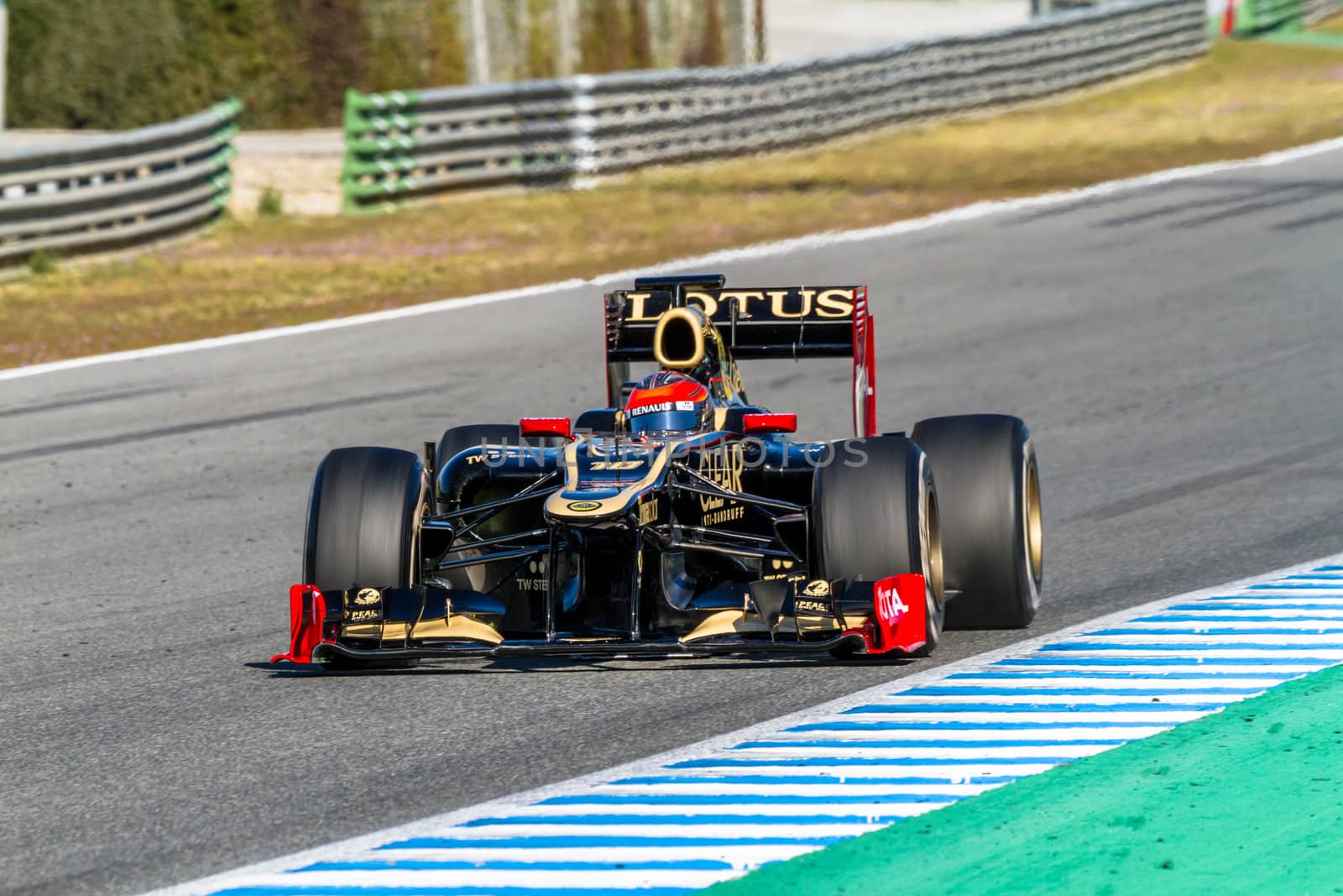 JEREZ DE LA FRONTERA, SPAIN - FEB 10: Romain Grosjean of Lotus Renault F1 races on training session on February 10 , 2012, in Jerez de la Frontera , Spain