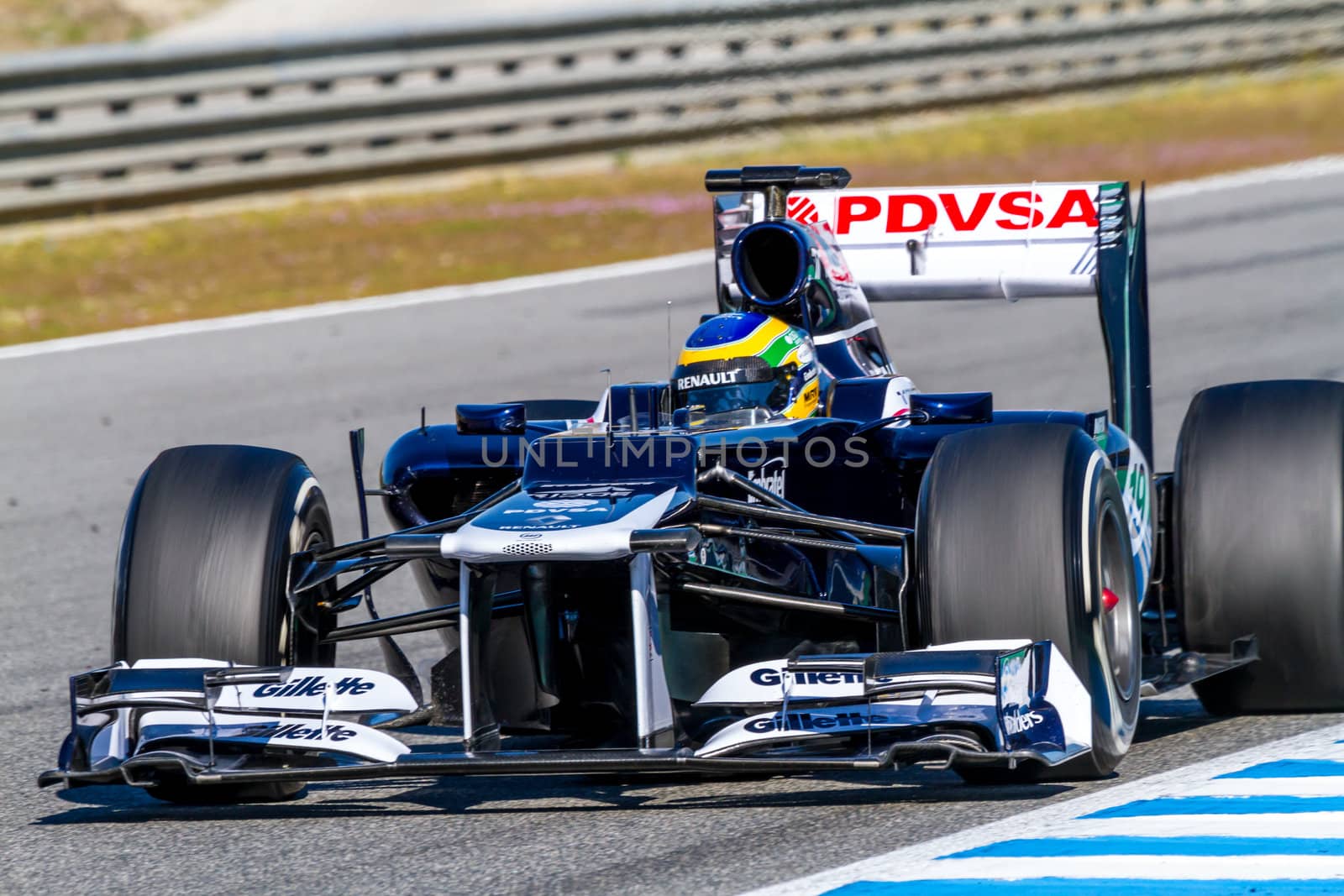 JEREZ DE LA FRONTERA, SPAIN - FEB 10: Bruno Senna of Williams F1 races on training session on February 10 , 2012, in Jerez de la Frontera , Spain