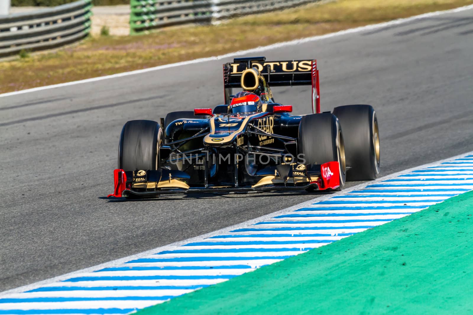 JEREZ DE LA FRONTERA, SPAIN - FEB 10: Romain Grosjean of Lotus Renault F1 races on training session on February 10 , 2012, in Jerez de la Frontera , Spain