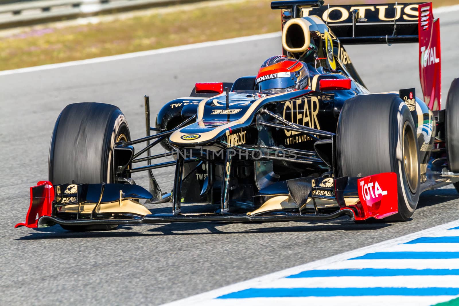JEREZ DE LA FRONTERA, SPAIN - FEB 10: Romain Grosjean of Lotus Renault F1 races on training session on February 10 , 2012, in Jerez de la Frontera , Spain