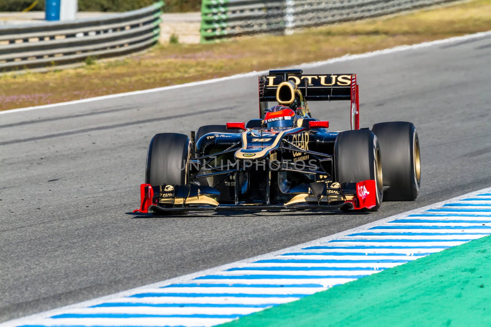 JEREZ DE LA FRONTERA, SPAIN - FEB 10: Romain Grosjean of Lotus Renault F1 races on training session on February 10 , 2012, in Jerez de la Frontera , Spain