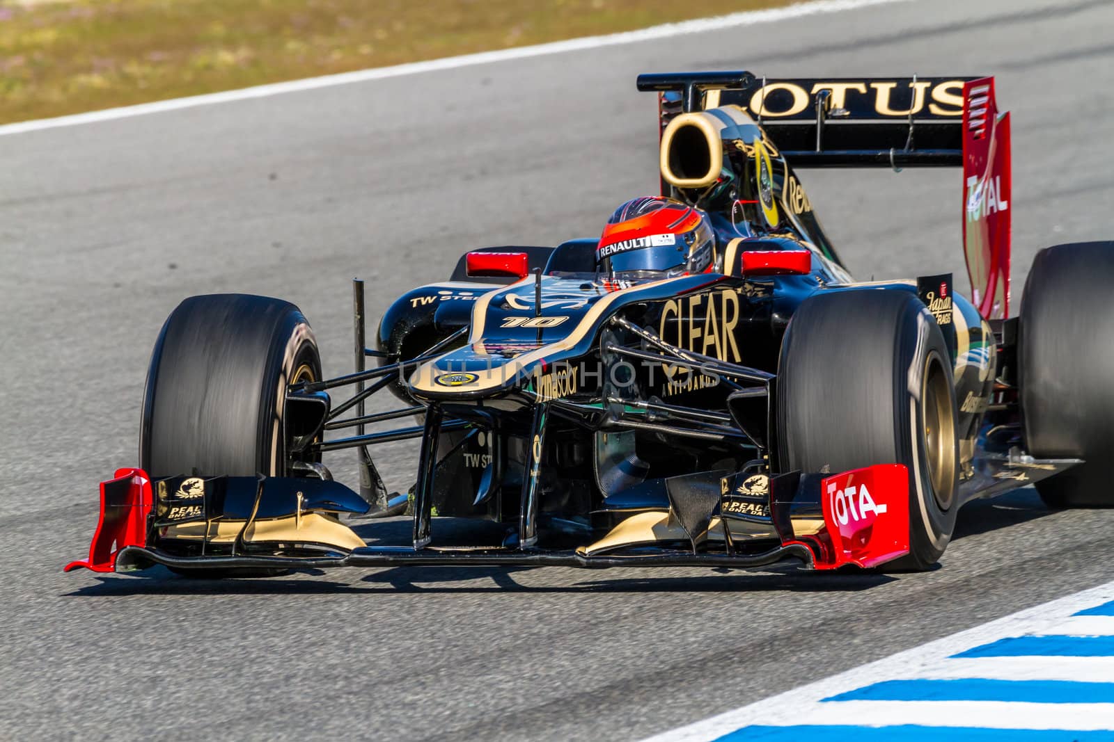 JEREZ DE LA FRONTERA, SPAIN - FEB 10: Romain Grosjean of Lotus Renault F1 races on training session on February 10 , 2012, in Jerez de la Frontera , Spain