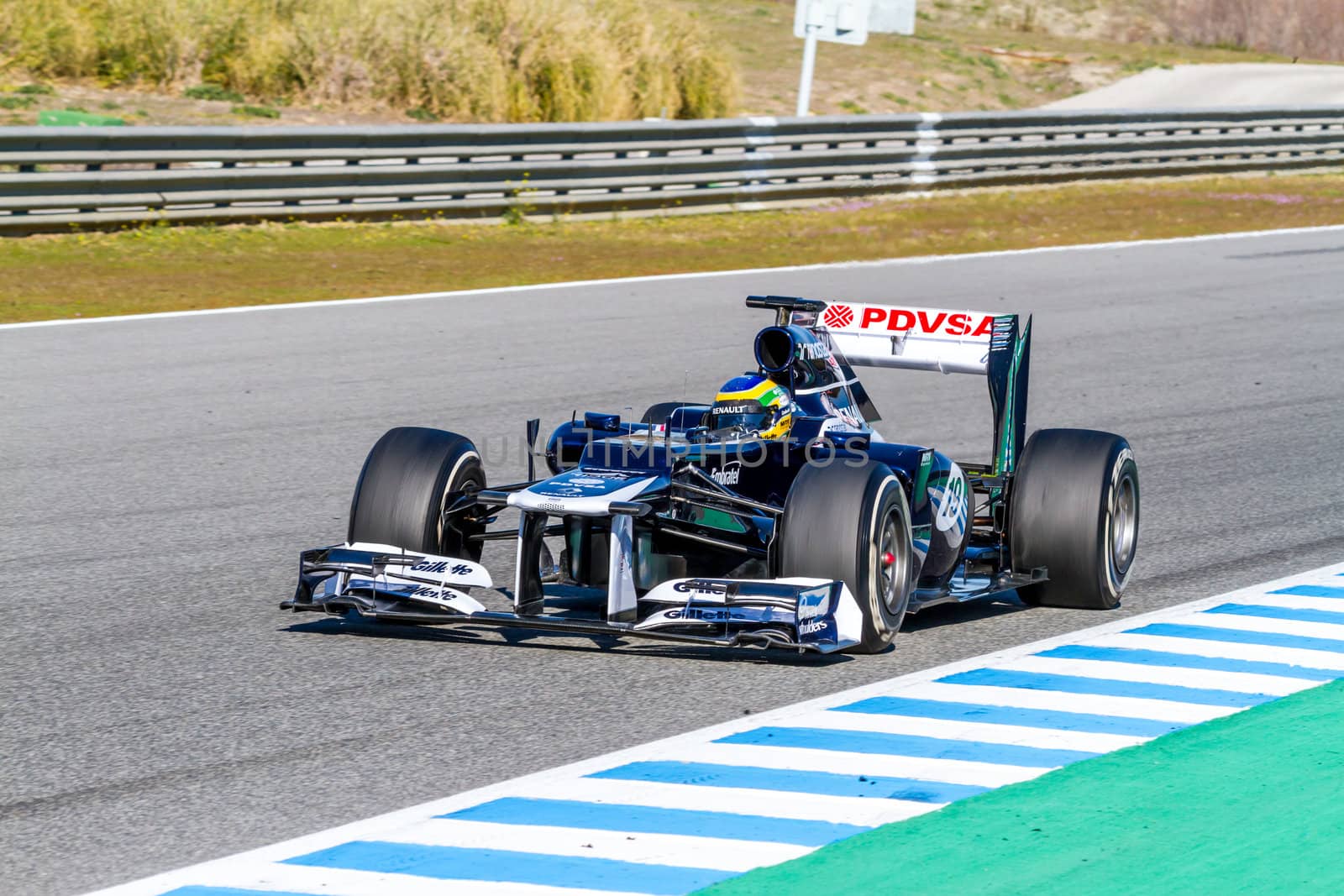 JEREZ DE LA FRONTERA, SPAIN - FEB 10: Bruno Senna of Williams F1 races on training session on February 10 , 2012, in Jerez de la Frontera , Spain