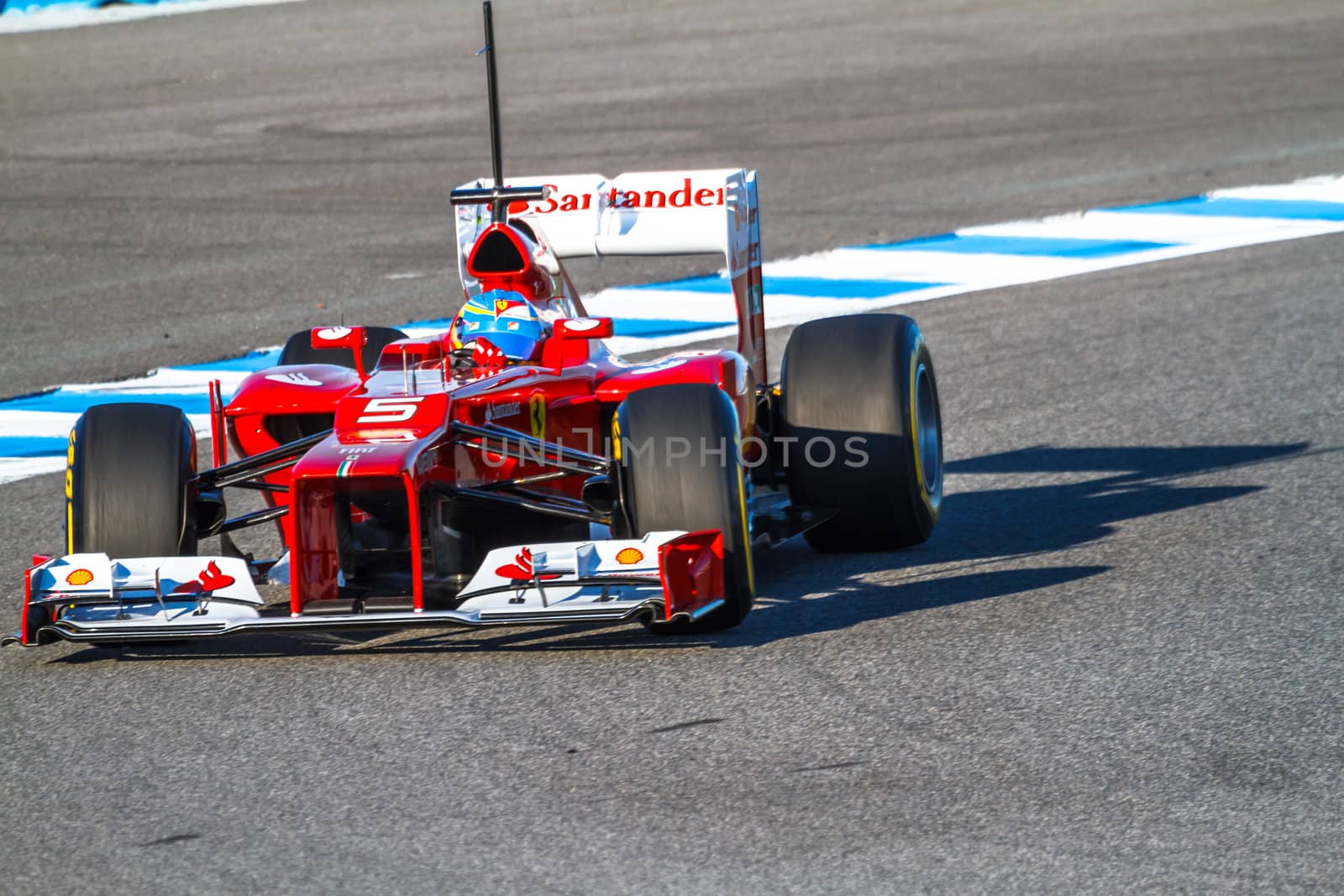 JEREZ DE LA FRONTERA, SPAIN - FEB 10: Fernando Alonso of Scuderia Ferrari F1 races on training session on February 10 , 2012, in Jerez de la Frontera , Spain