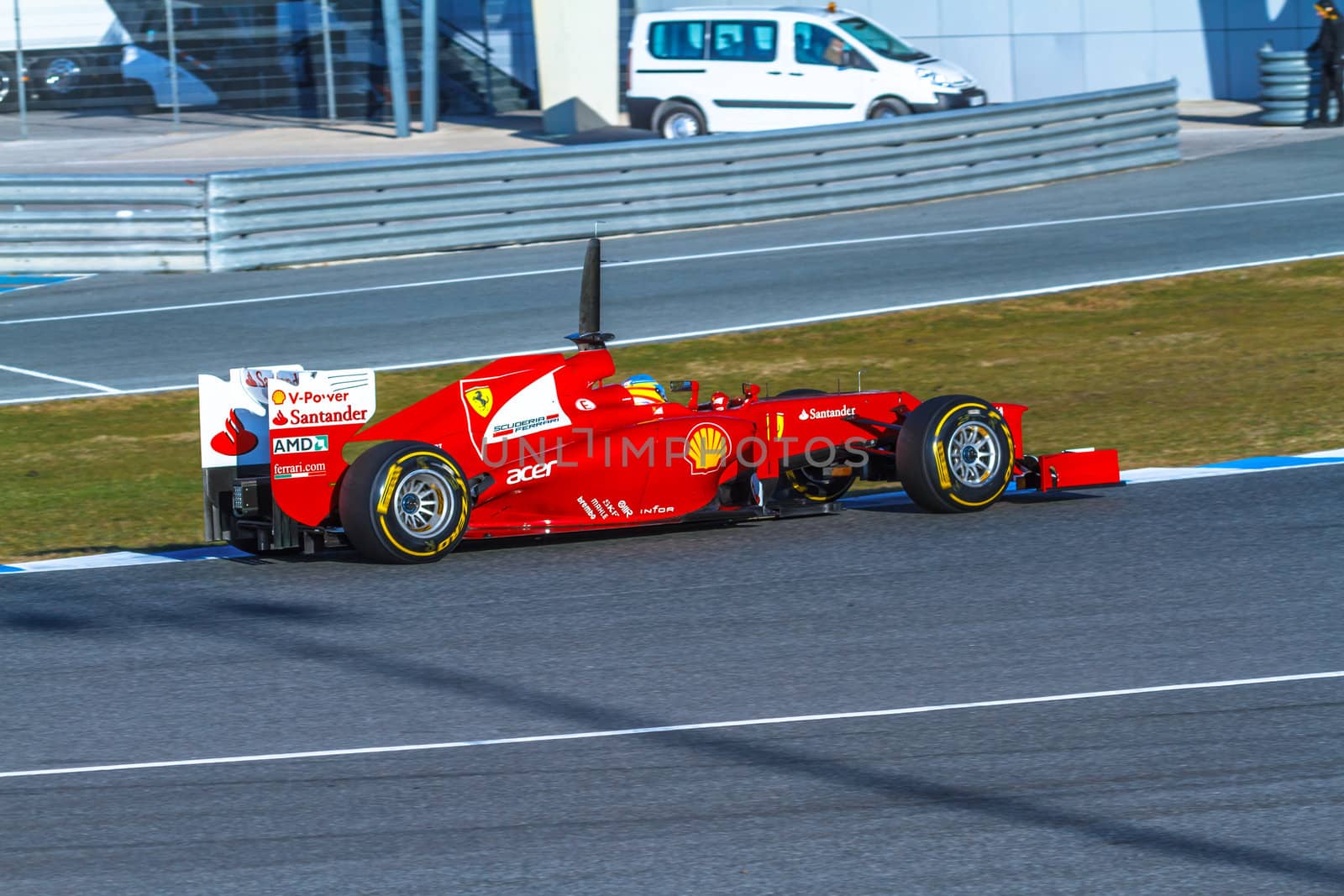 JEREZ DE LA FRONTERA, SPAIN - FEB 10: Fernando Alonso of Scuderia Ferrari F1 races on training session on February 10 , 2012, in Jerez de la Frontera , Spain