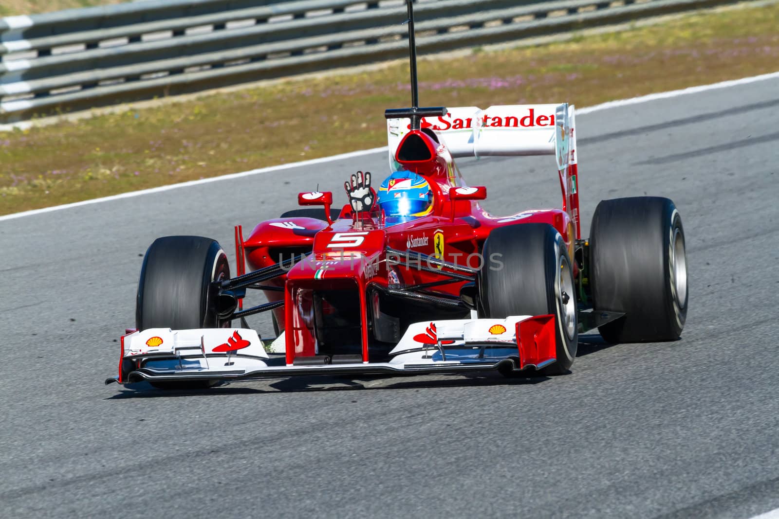 JEREZ DE LA FRONTERA, SPAIN - FEB 10: Fernando Alonso of Scuderia Ferrari F1 races on training session on February 10 , 2012, in Jerez de la Frontera , Spain