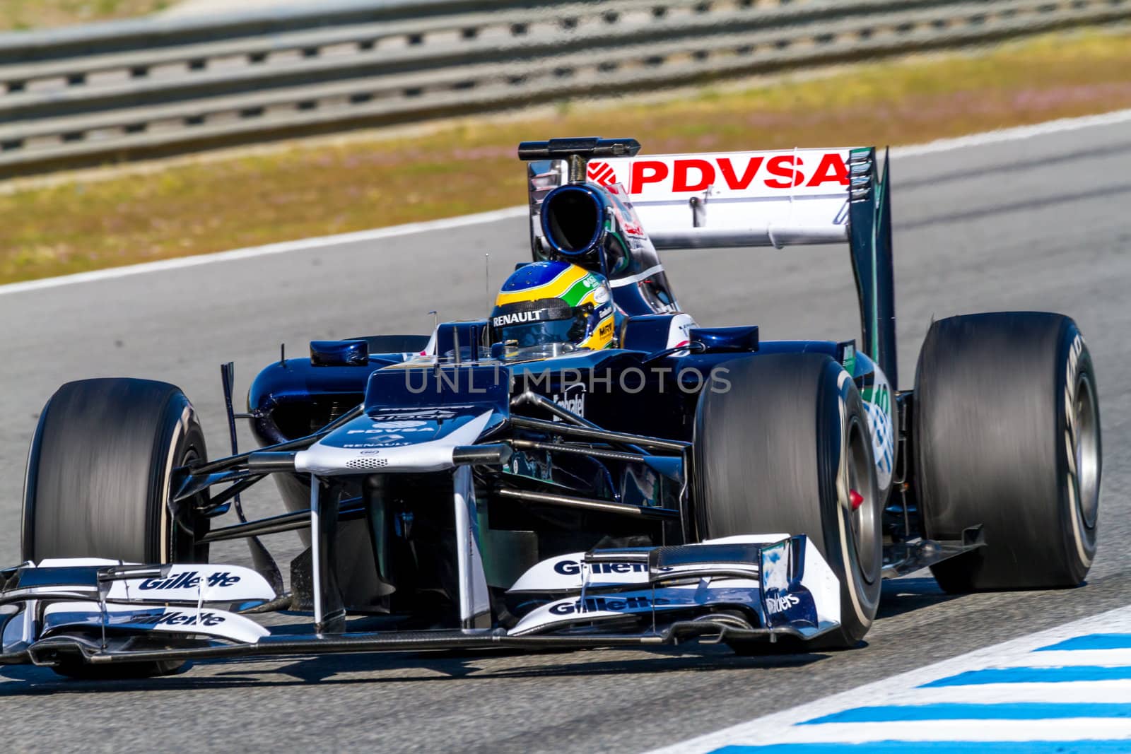 JEREZ DE LA FRONTERA, SPAIN - FEB 10: Bruno Senna of Williams F1 races on training session on February 10 , 2012, in Jerez de la Frontera , Spain