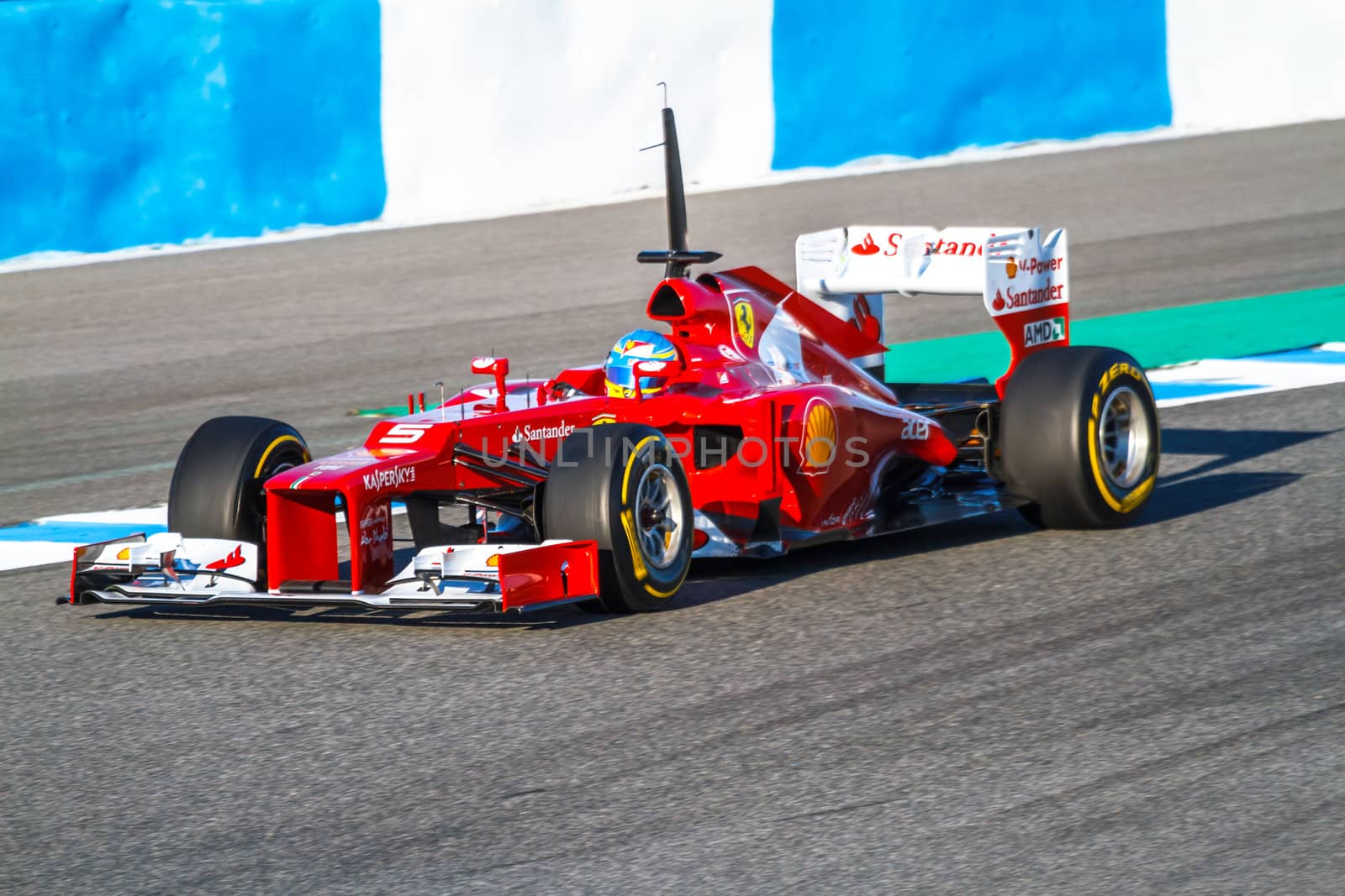 JEREZ DE LA FRONTERA, SPAIN - FEB 10: Fernando Alonso of Scuderia Ferrari F1 races on training session on February 10 , 2012, in Jerez de la Frontera , Spain