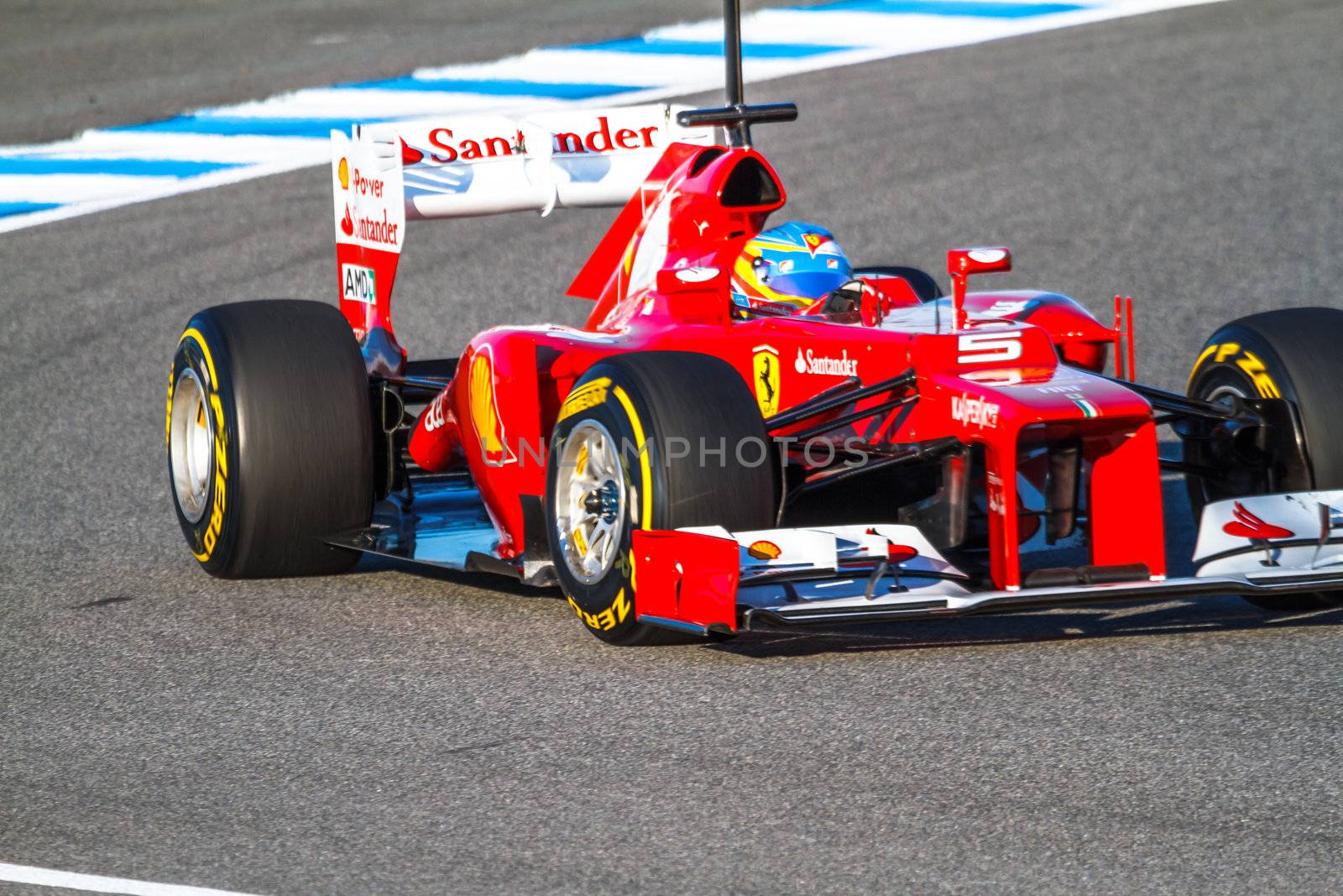 JEREZ DE LA FRONTERA, SPAIN - FEB 10: Fernando Alonso of Scuderia Ferrari F1 races on training session on February 10 , 2012, in Jerez de la Frontera , Spain