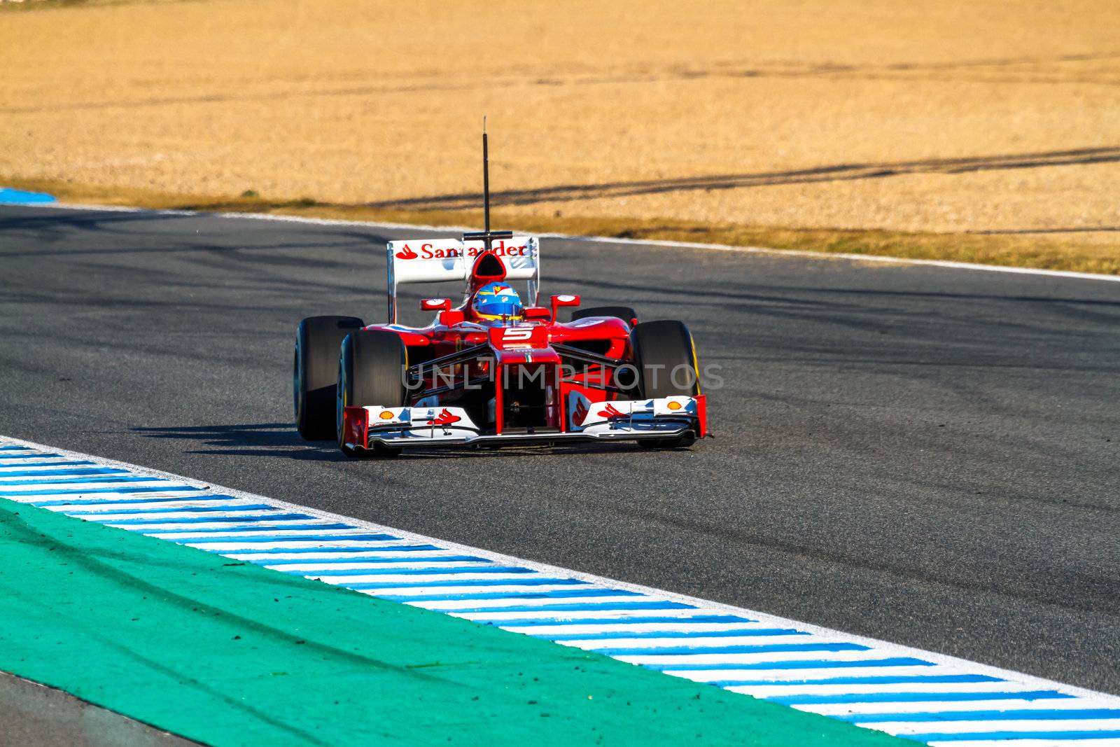 JEREZ DE LA FRONTERA, SPAIN - FEB 10: Fernando Alonso of Scuderia Ferrari F1 races on training session on February 10 , 2012, in Jerez de la Frontera , Spain