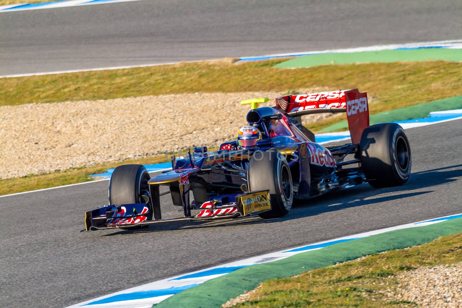 JEREZ DE LA FRONTERA, SPAIN - FEB 10: Jean Eric Vergne of Toro Rosso F1 races on training session on February 10 , 2012, in Jerez de la Frontera , Spain