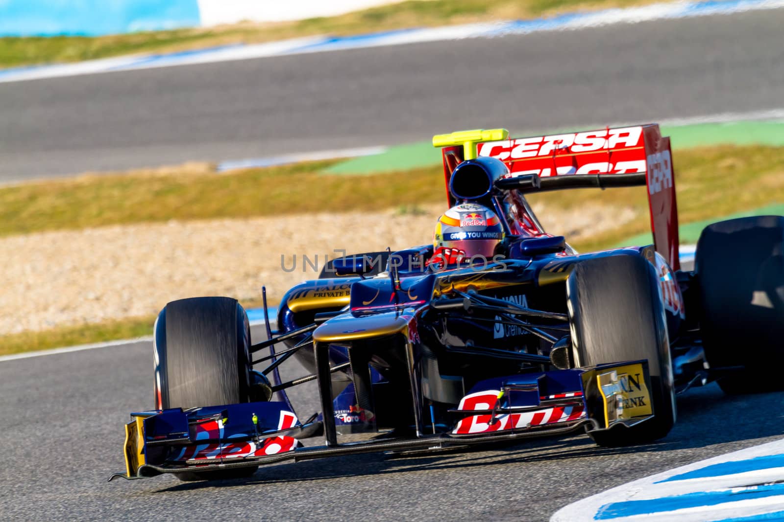 JEREZ DE LA FRONTERA, SPAIN - FEB 10: Jean Eric Vergne of Toro Rosso F1 races on training session on February 10 , 2012, in Jerez de la Frontera , Spain