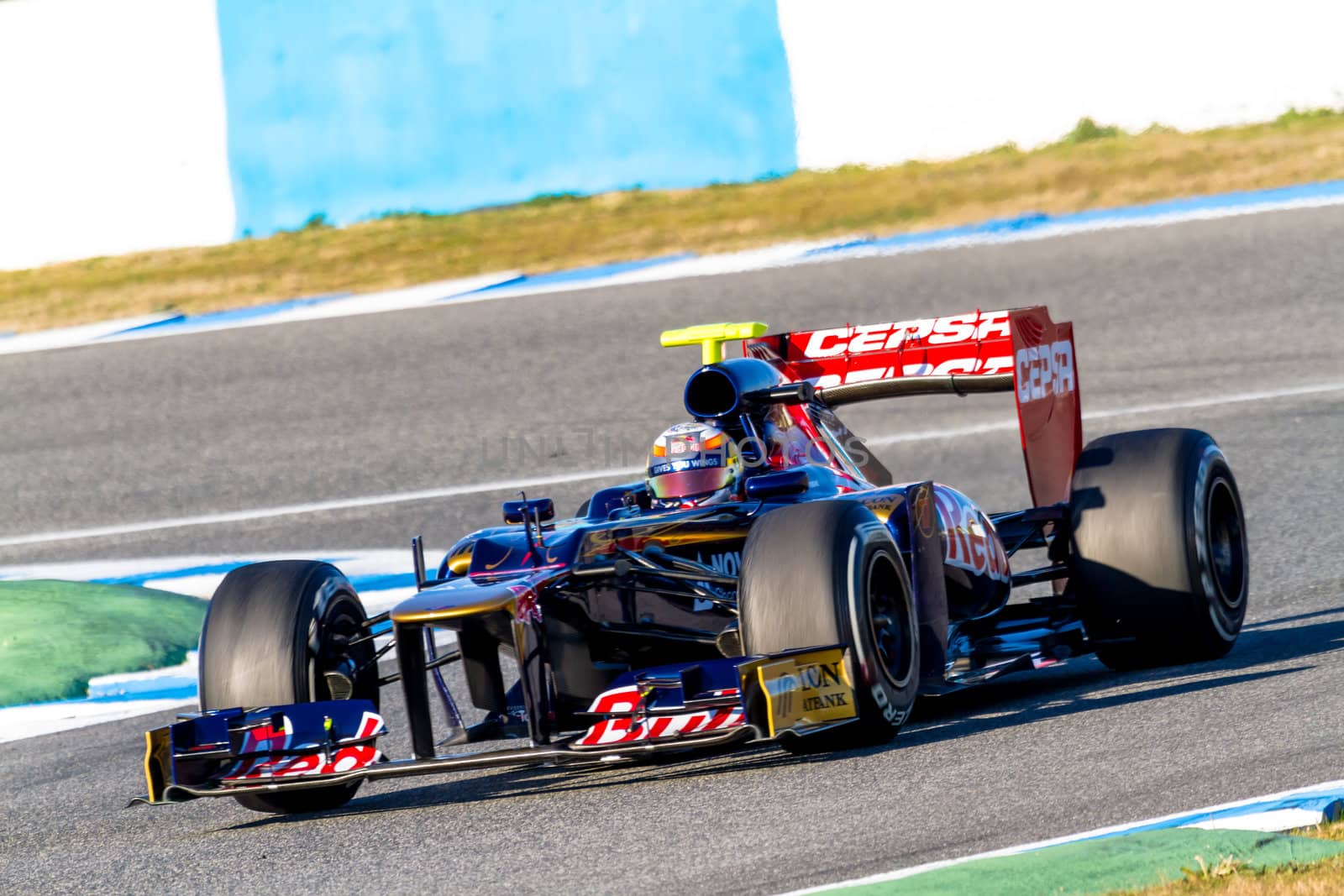 JEREZ DE LA FRONTERA, SPAIN - FEB 10: Jean Eric Vergne of Toro Rosso F1 races on training session on February 10 , 2012, in Jerez de la Frontera , Spain