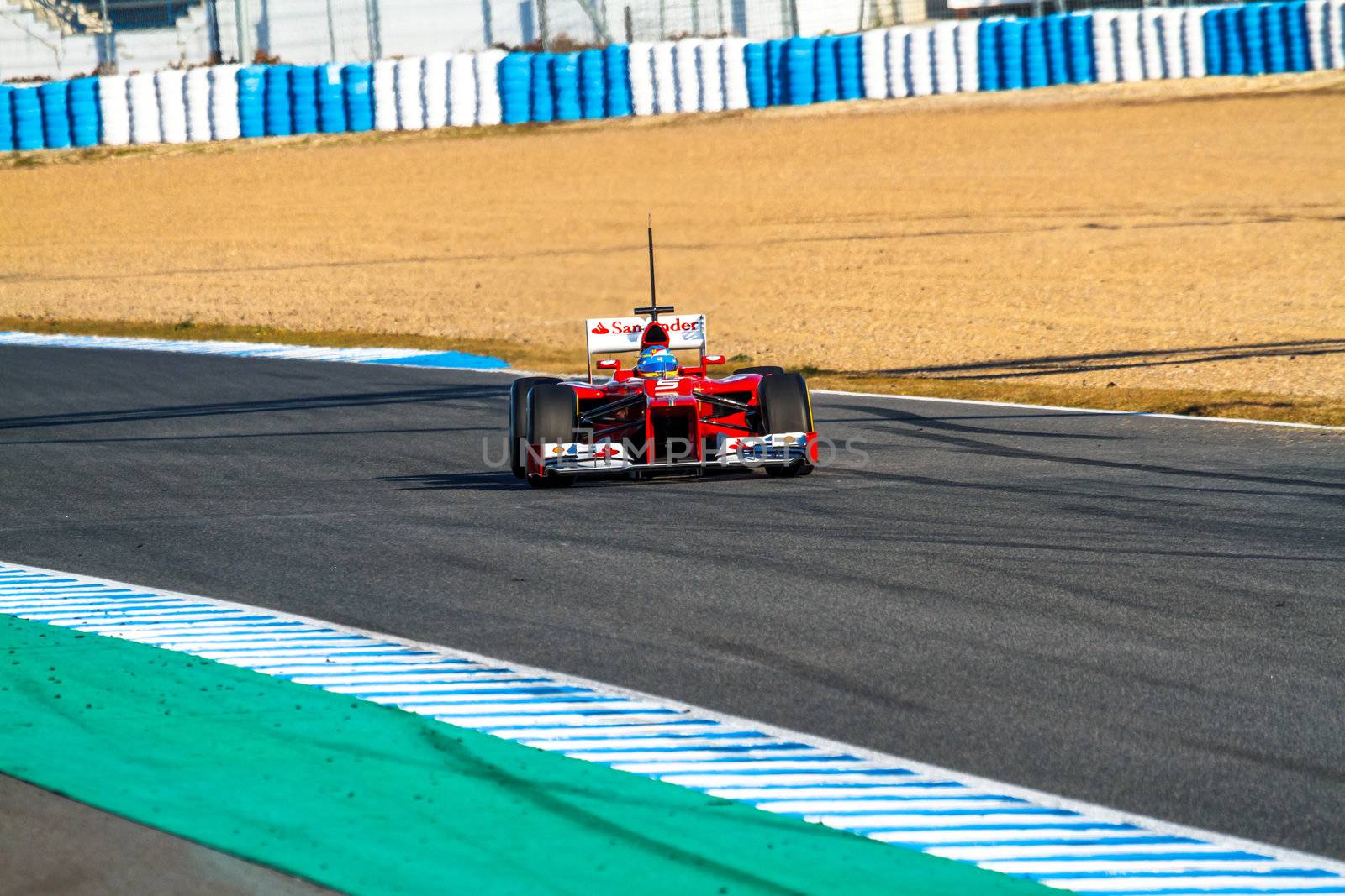 JEREZ DE LA FRONTERA, SPAIN - FEB 10: Fernando Alonso of Scuderia Ferrari F1 races on training session on February 10 , 2012, in Jerez de la Frontera , Spain