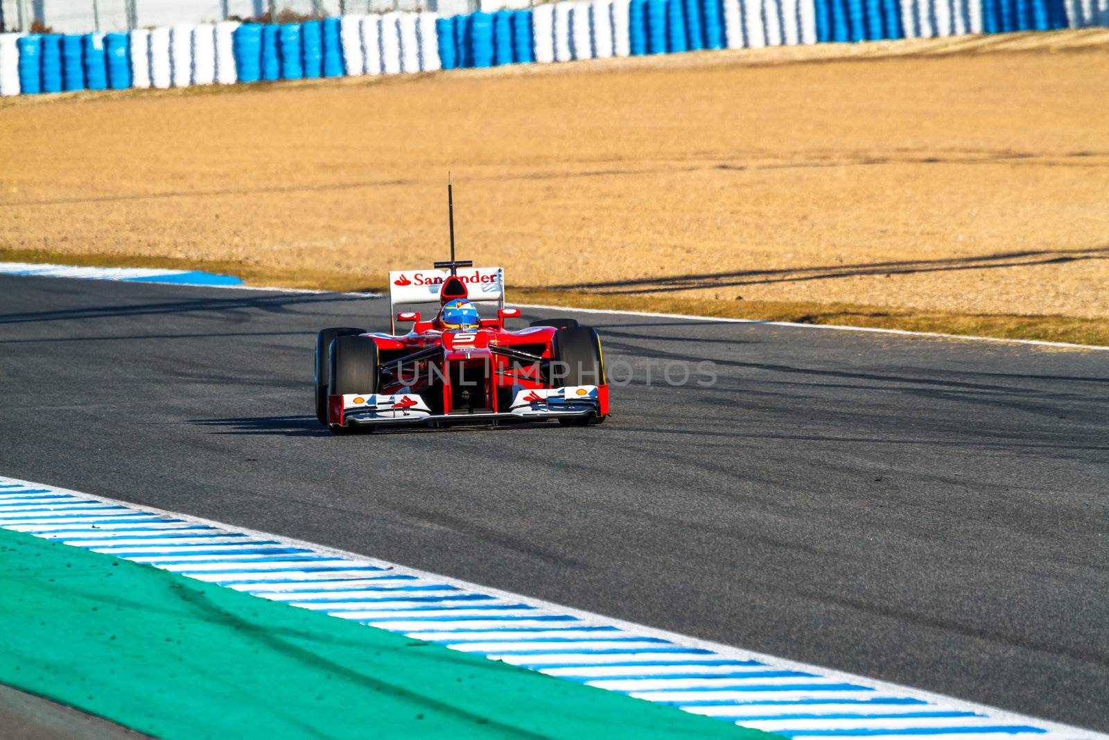 JEREZ DE LA FRONTERA, SPAIN - FEB 10: Fernando Alonso of Scuderia Ferrari F1 races on training session on February 10 , 2012, in Jerez de la Frontera , Spain