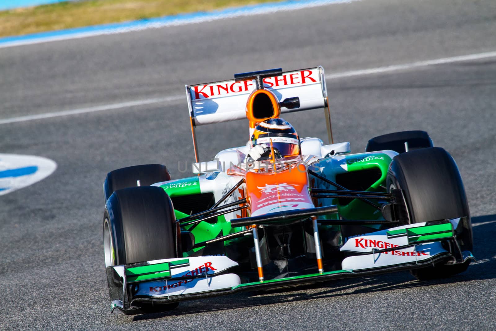 JEREZ DE LA FRONTERA, SPAIN - FEB 10: Nico Hülkenberg of Force India F1 races on training session on February 10 , 2012, in Jerez de la Frontera , Spain