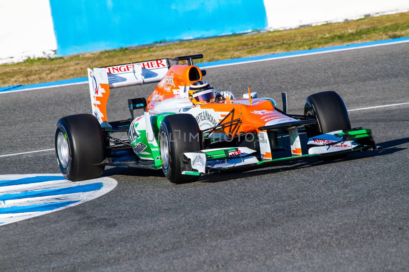 JEREZ DE LA FRONTERA, SPAIN - FEB 10: Nico Hülkenberg of Force India F1 races on training session on February 10 , 2012, in Jerez de la Frontera , Spain