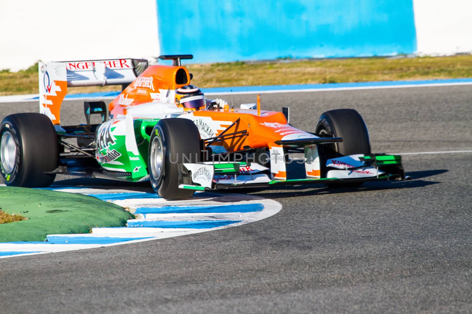 JEREZ DE LA FRONTERA, SPAIN - FEB 10: Nico Hülkenberg of Force India F1 races on training session on February 10 , 2012, in Jerez de la Frontera , Spain