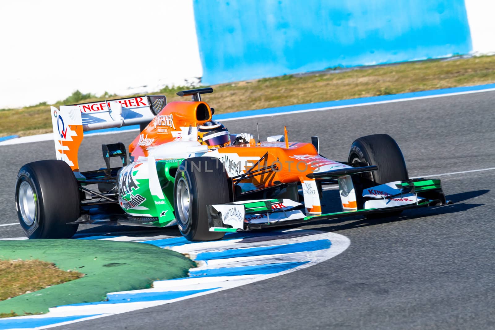 JEREZ DE LA FRONTERA, SPAIN - FEB 10: Nico Hülkenberg of Force India F1 races on training session on February 10 , 2012, in Jerez de la Frontera , Spain