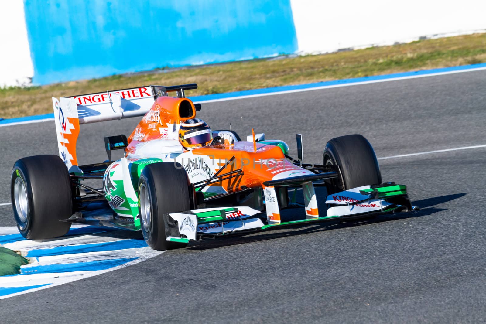 JEREZ DE LA FRONTERA, SPAIN - FEB 10: Nico Hülkenberg of Force India F1 races on training session on February 10 , 2012, in Jerez de la Frontera , Spain