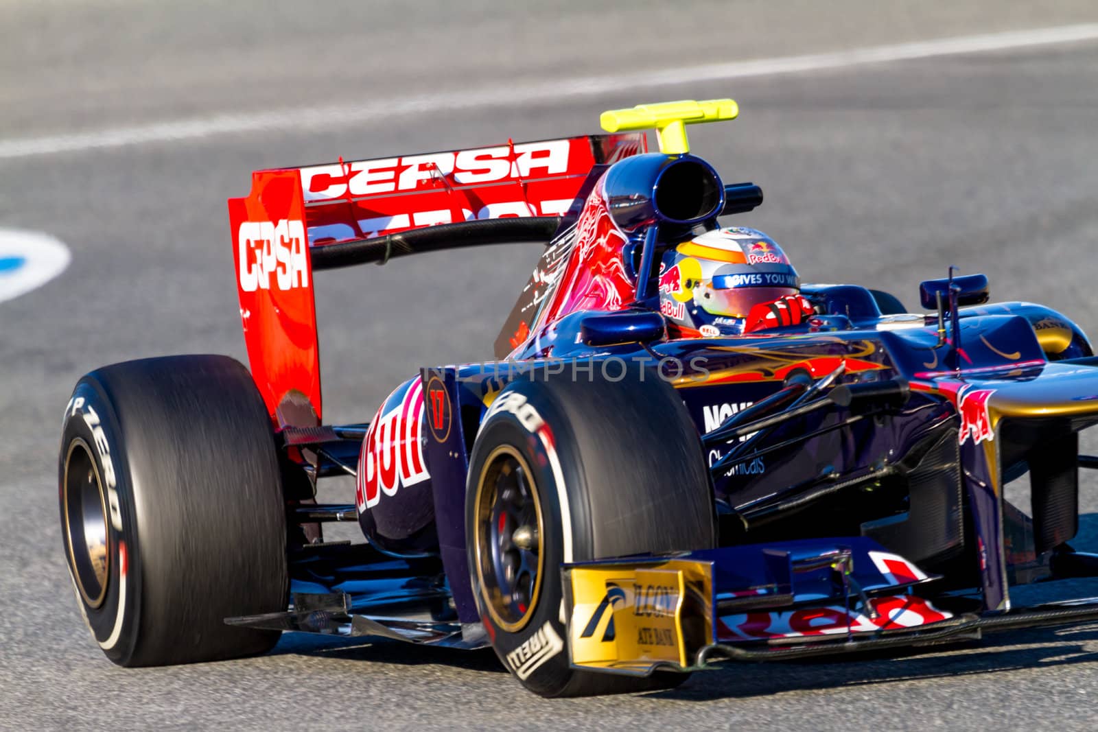 JEREZ DE LA FRONTERA, SPAIN - FEB 10: Jean Eric Vergne of Toro Rosso F1 races on training session on February 10 , 2012, in Jerez de la Frontera , Spain