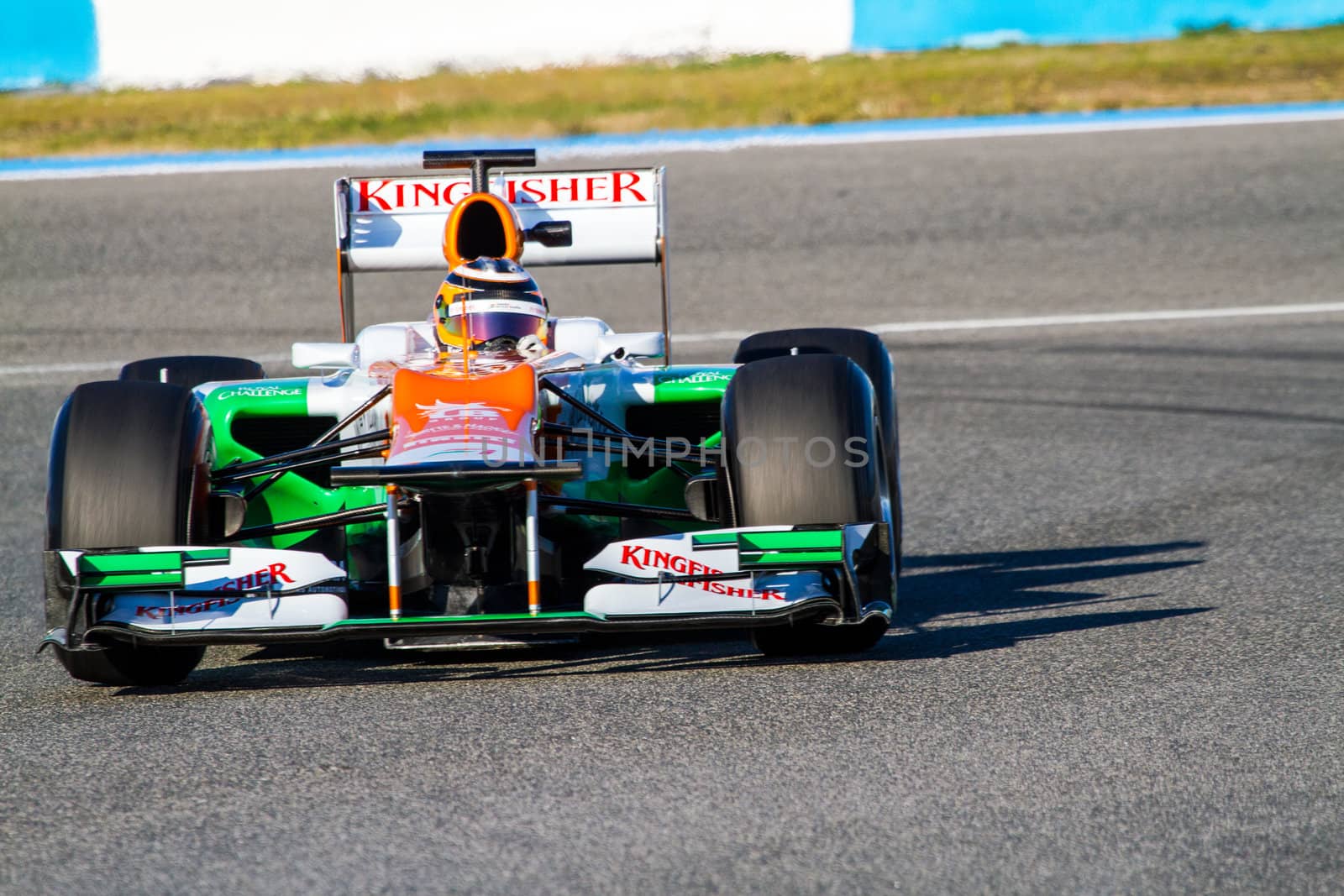JEREZ DE LA FRONTERA, SPAIN - FEB 10: Nico Hülkenberg of Force India F1 races on training session on February 10 , 2012, in Jerez de la Frontera , Spain