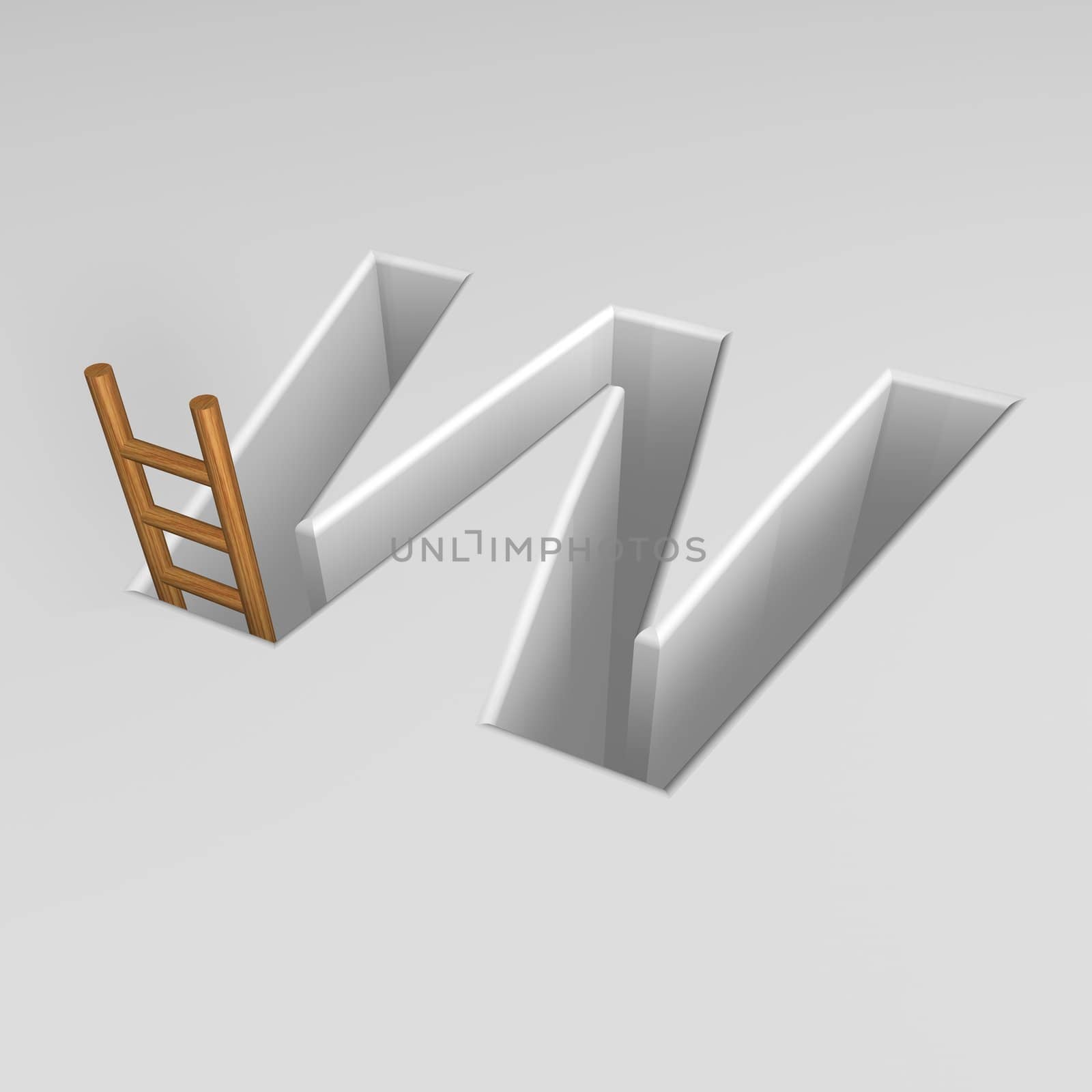 uppercase letter w shape hole with ladder - 3d illustration