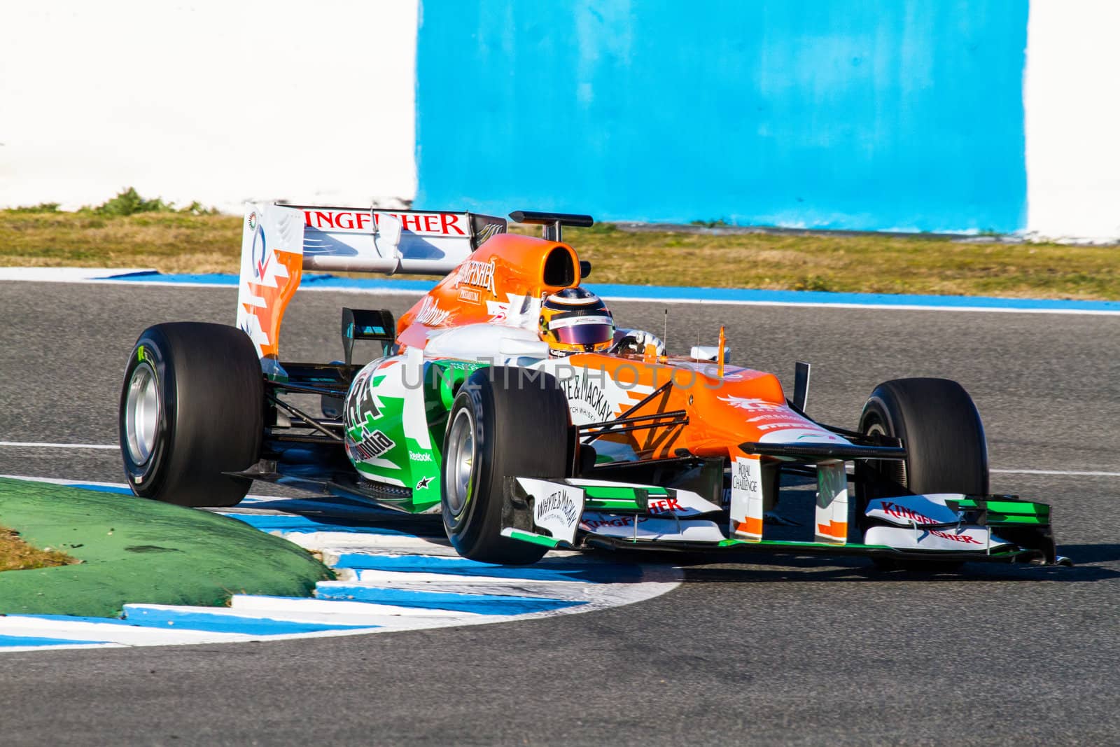 JEREZ DE LA FRONTERA, SPAIN - FEB 10: Nico Hülkenberg of Force India F1 races on training session on February 10 , 2012, in Jerez de la Frontera , Spain