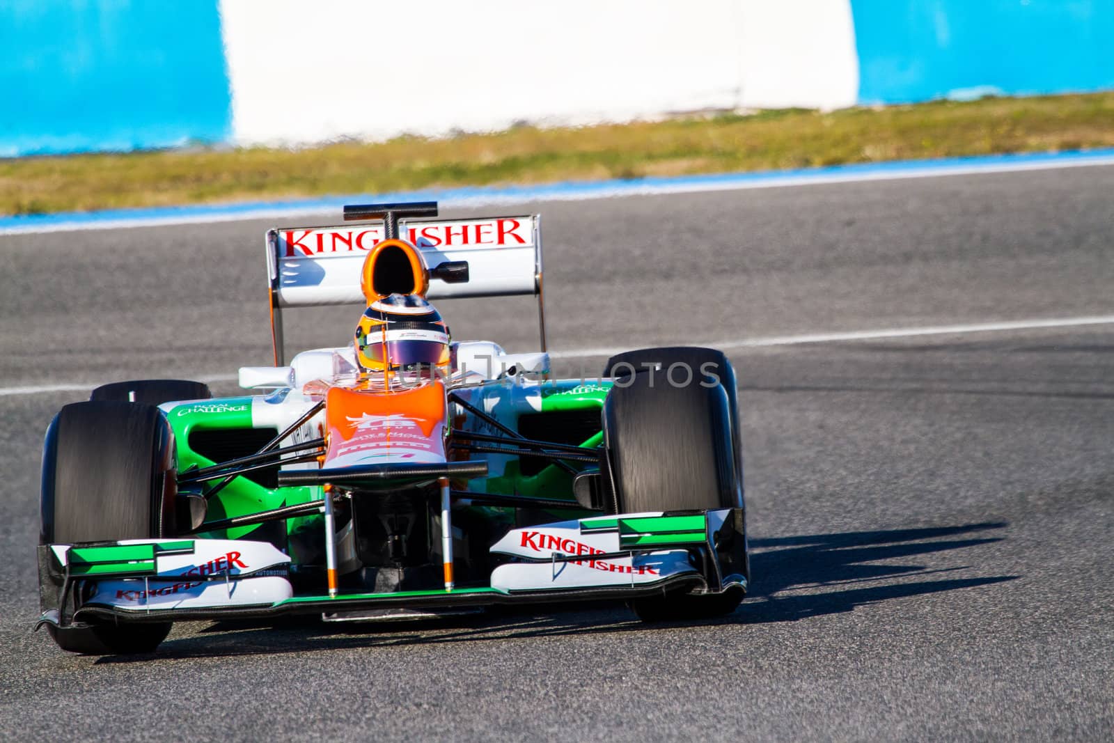JEREZ DE LA FRONTERA, SPAIN - FEB 10: Nico Hülkenberg of Force India F1 races on training session on February 10 , 2012, in Jerez de la Frontera , Spain