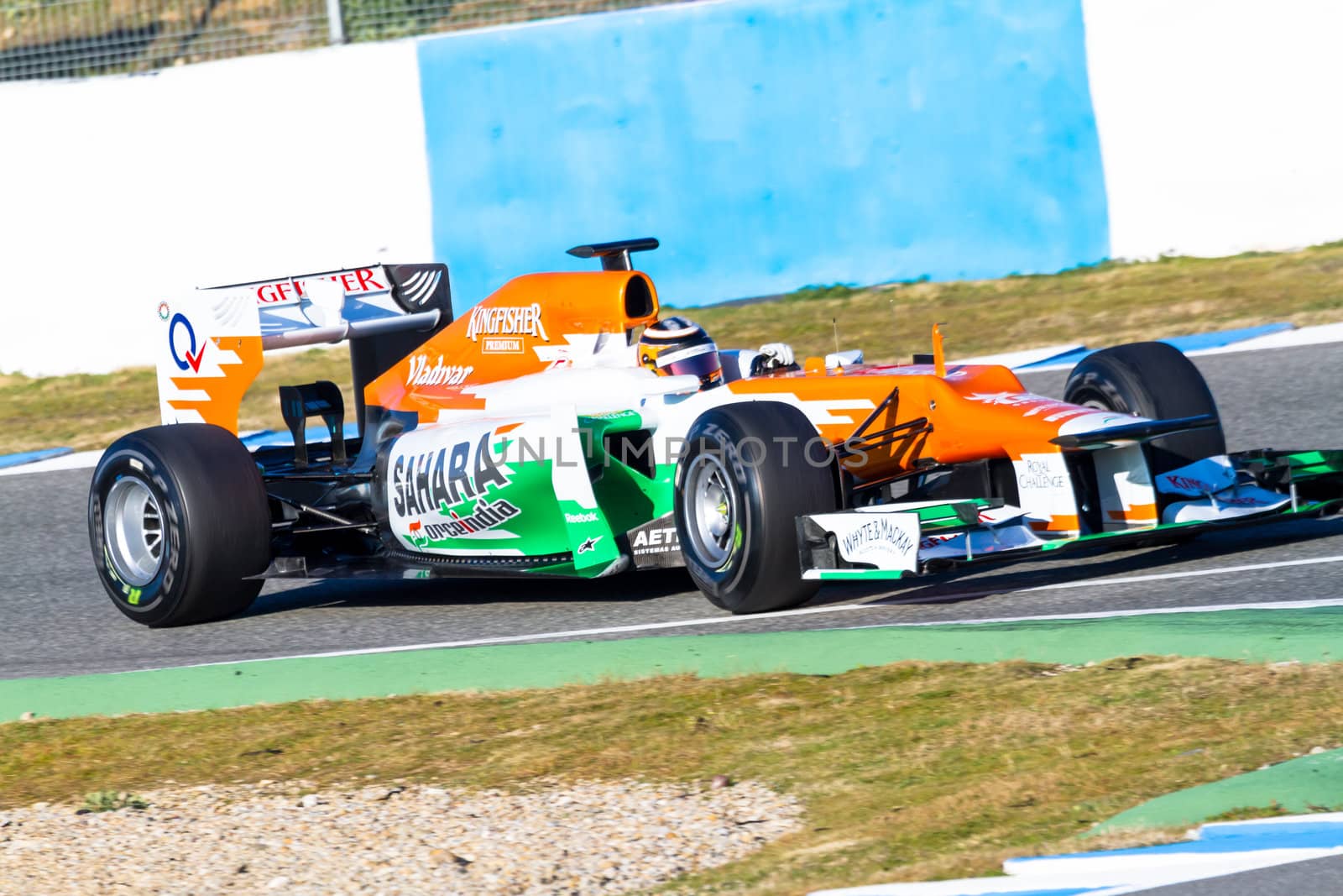 JEREZ DE LA FRONTERA, SPAIN - FEB 10: Nico Hülkenberg of Force India F1 races on training session on February 10 , 2012, in Jerez de la Frontera , Spain