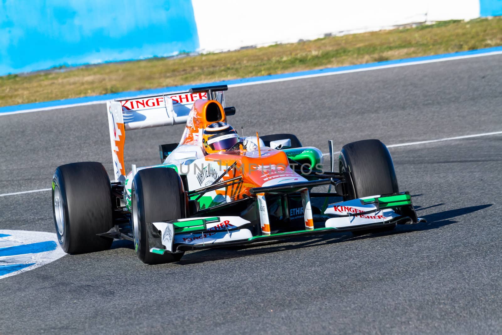 JEREZ DE LA FRONTERA, SPAIN - FEB 10: Nico Hülkenberg of Force India F1 races on training session on February 10 , 2012, in Jerez de la Frontera , Spain