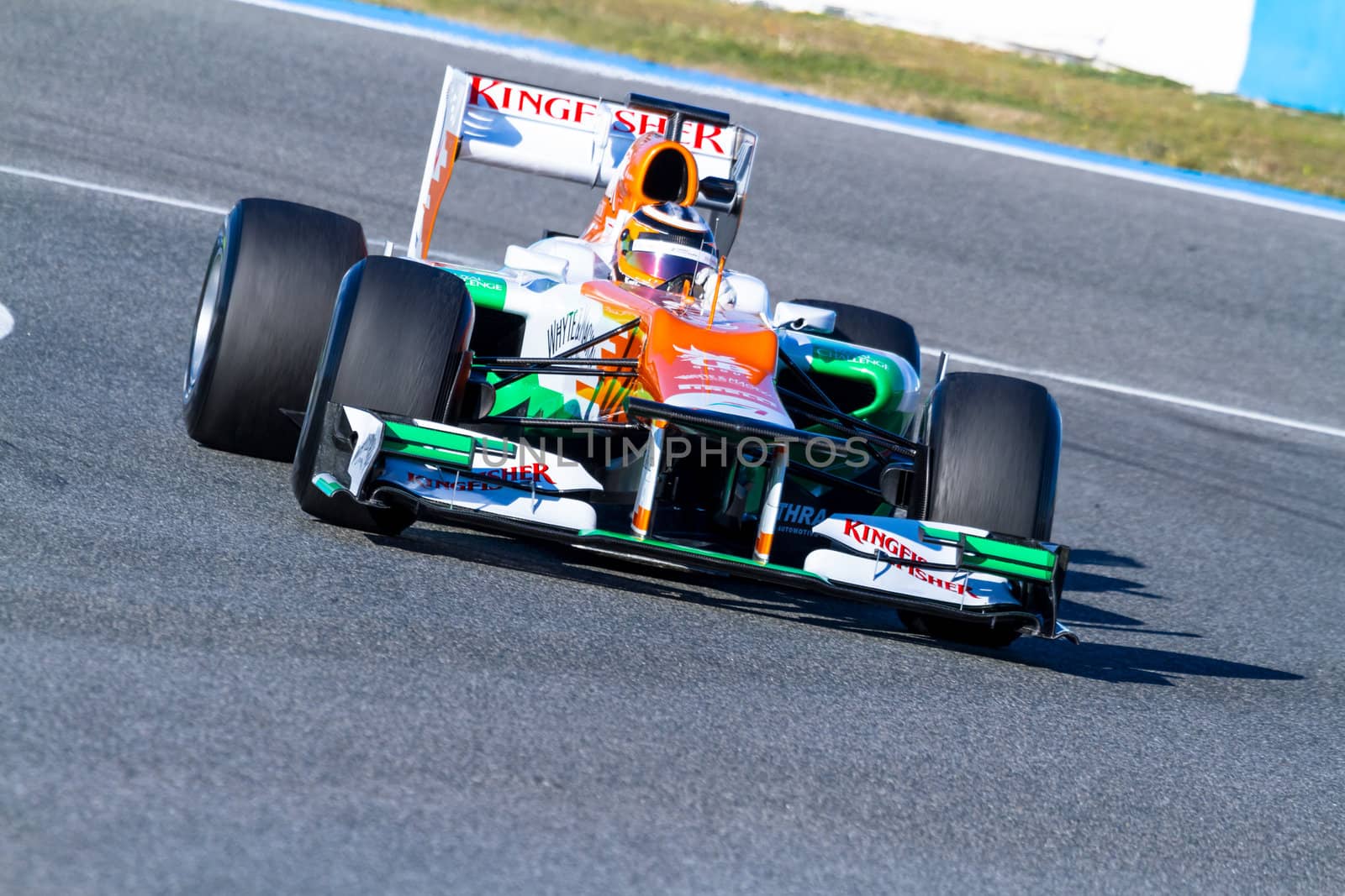 JEREZ DE LA FRONTERA, SPAIN - FEB 10: Nico Hülkenberg of Force India F1 races on training session on February 10 , 2012, in Jerez de la Frontera , Spain