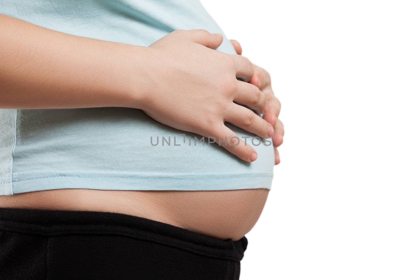 Pregnancy and new life concept - beauty pregnant woman lovely touching or bonding her abdomen