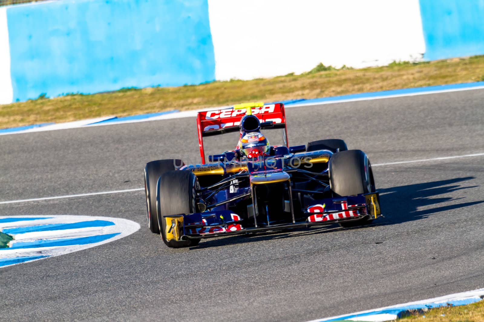 JEREZ DE LA FRONTERA, SPAIN - FEB 10: Jean Eric Vergne of Toro Rosso F1 races on training session on February 10 , 2012, in Jerez de la Frontera , Spain