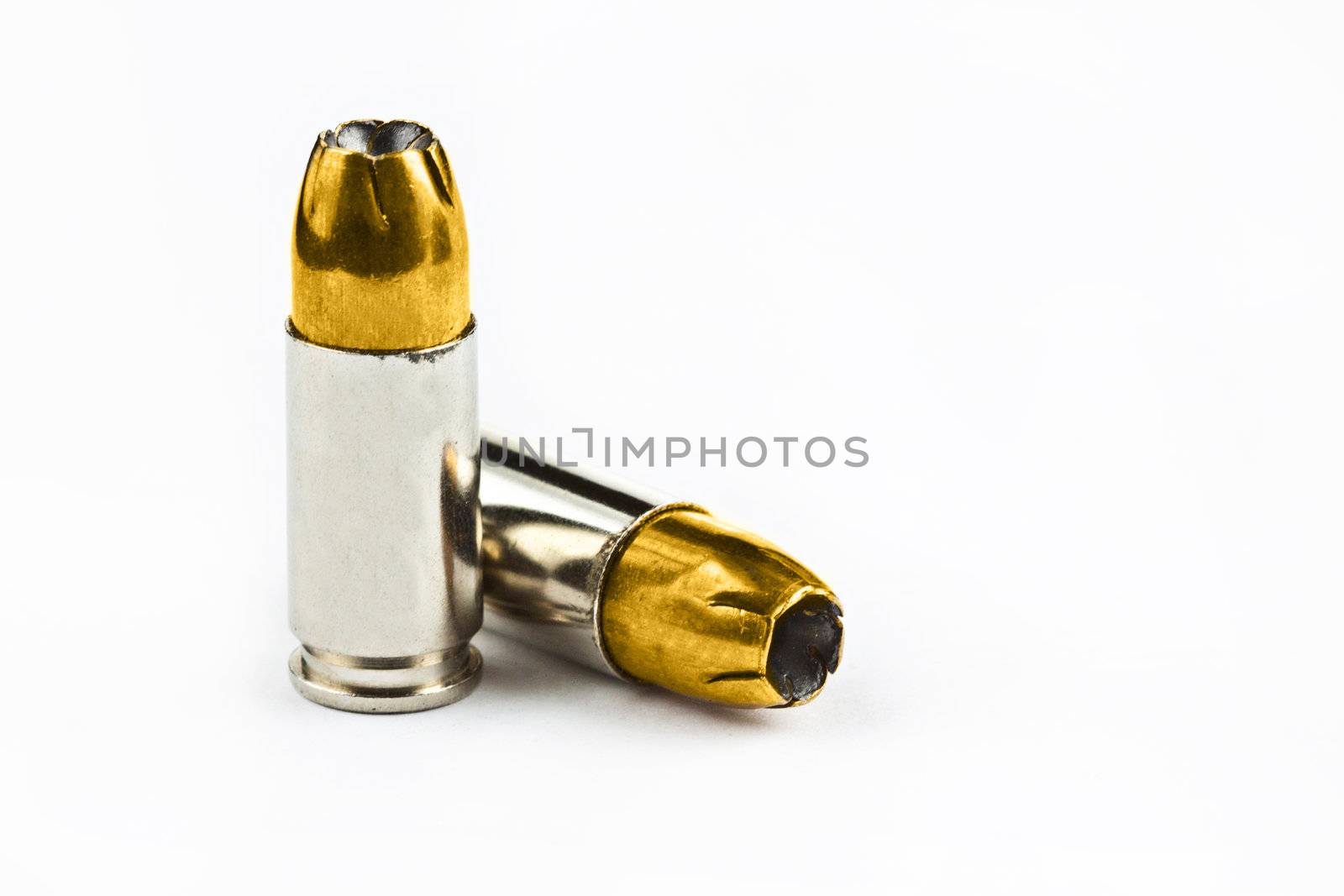 9 mm bullets on a white background isolated