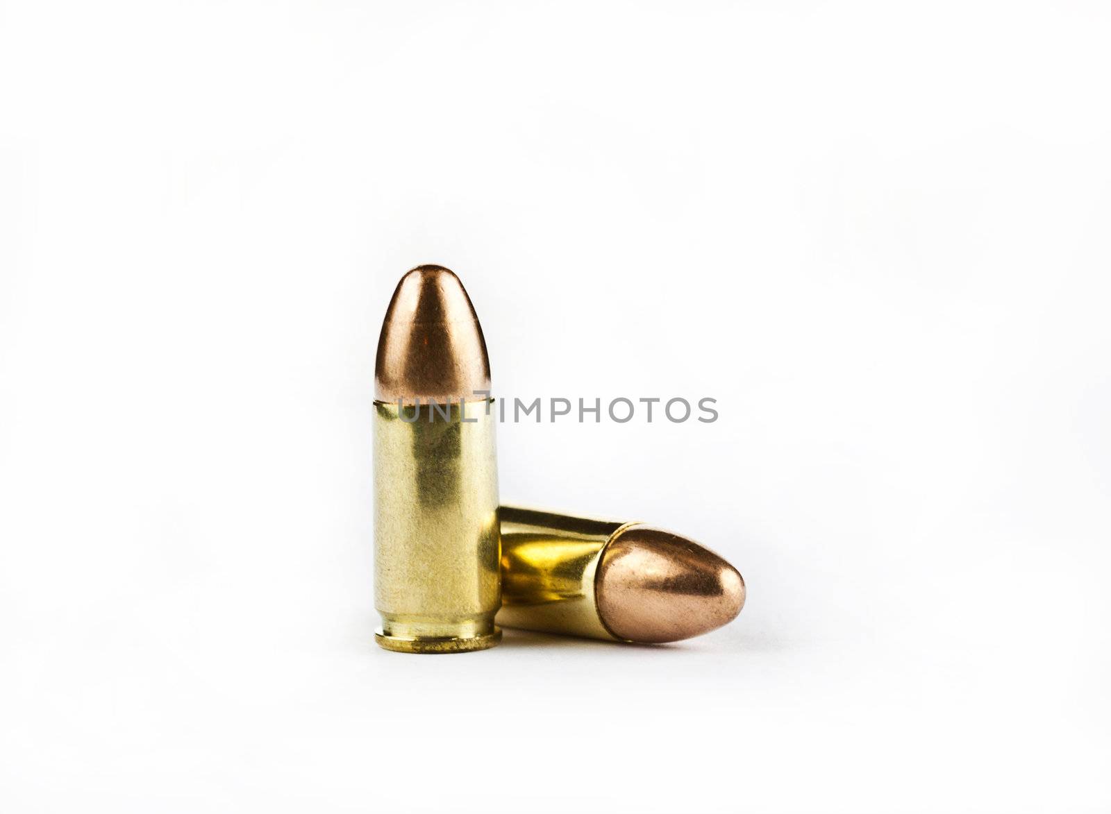 9 mm bullets on a white background isolated