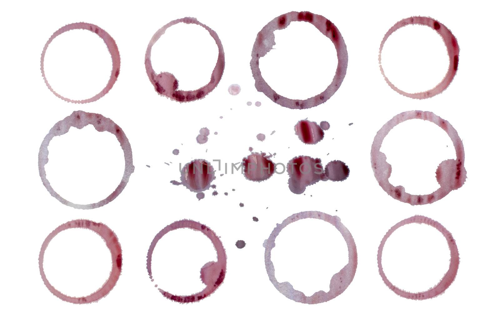 Set of red wine stains and droplets. Separate clipping paths. by only4denn