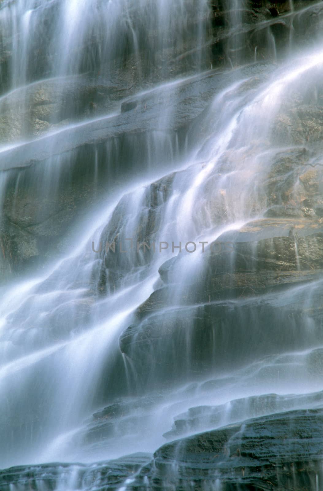 Closer detail of a cascade as it flows down rocks