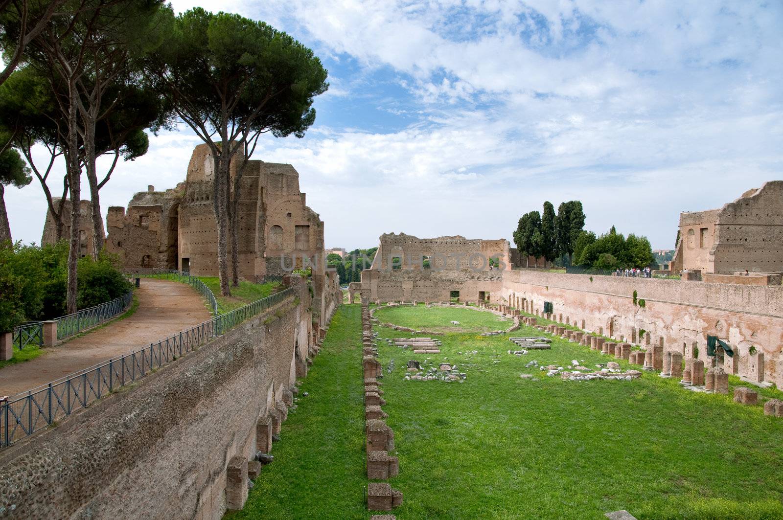 Palatino gardens and buildings at Monte Palatino - Roma - Italy
