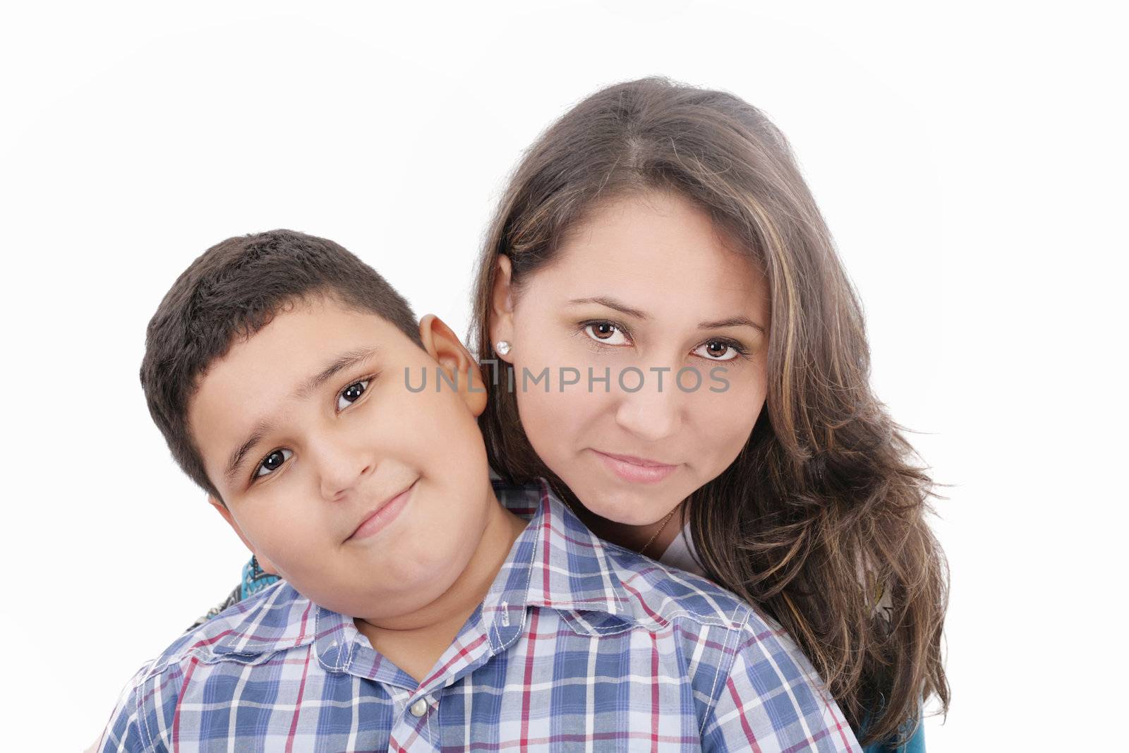 Mother and son - isolated over a white background