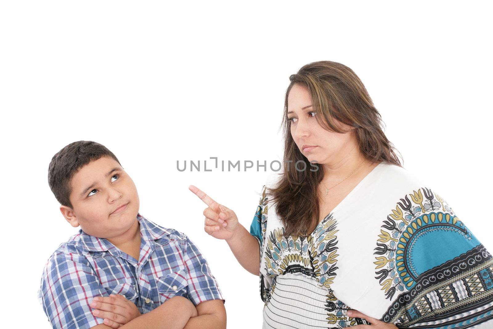 Mother scolding her son isolated on white background by dacasdo