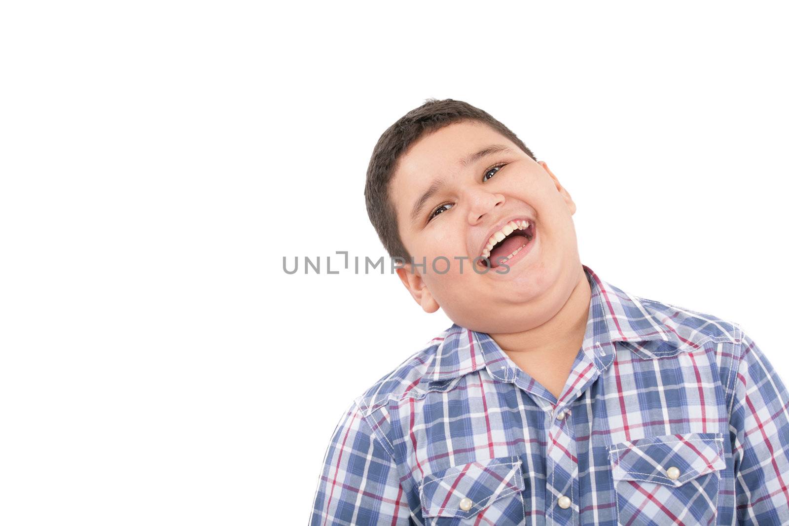 Portrait of happy cute little boy laughing