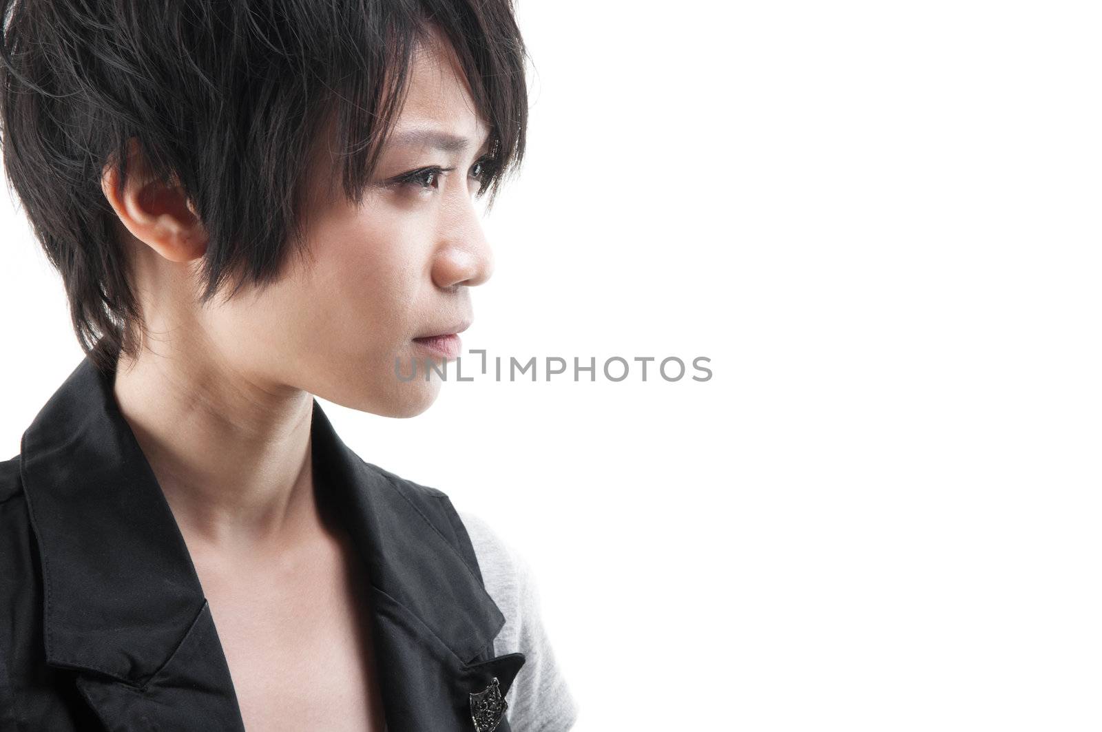 Side view of an Asian Punk girl, isolated on white background