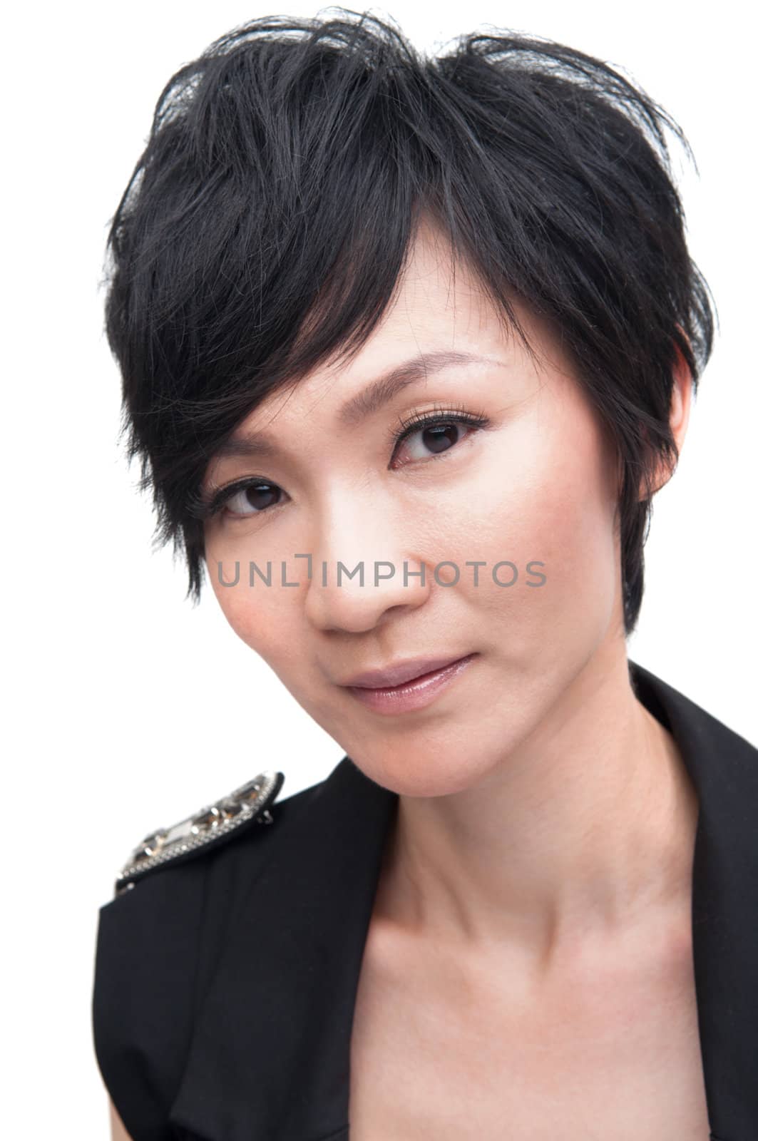 Asian cool girl on isolated plain background