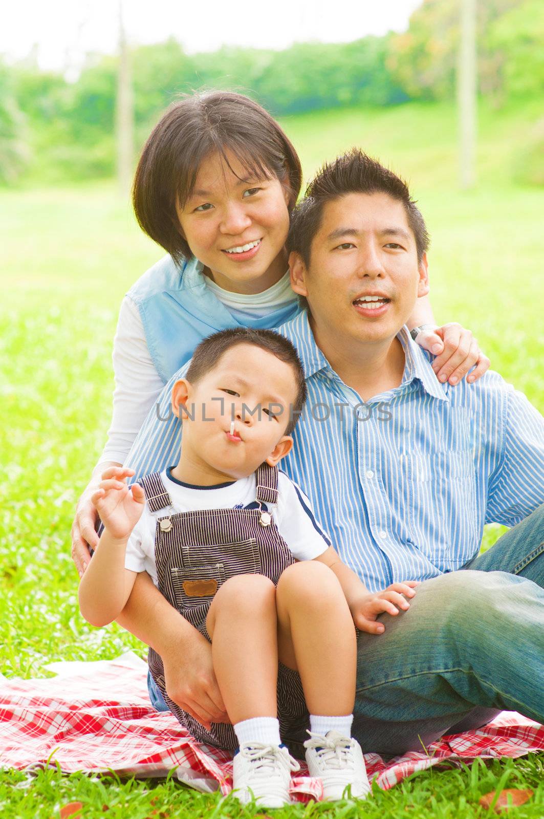 Asian family having fun at outdoor