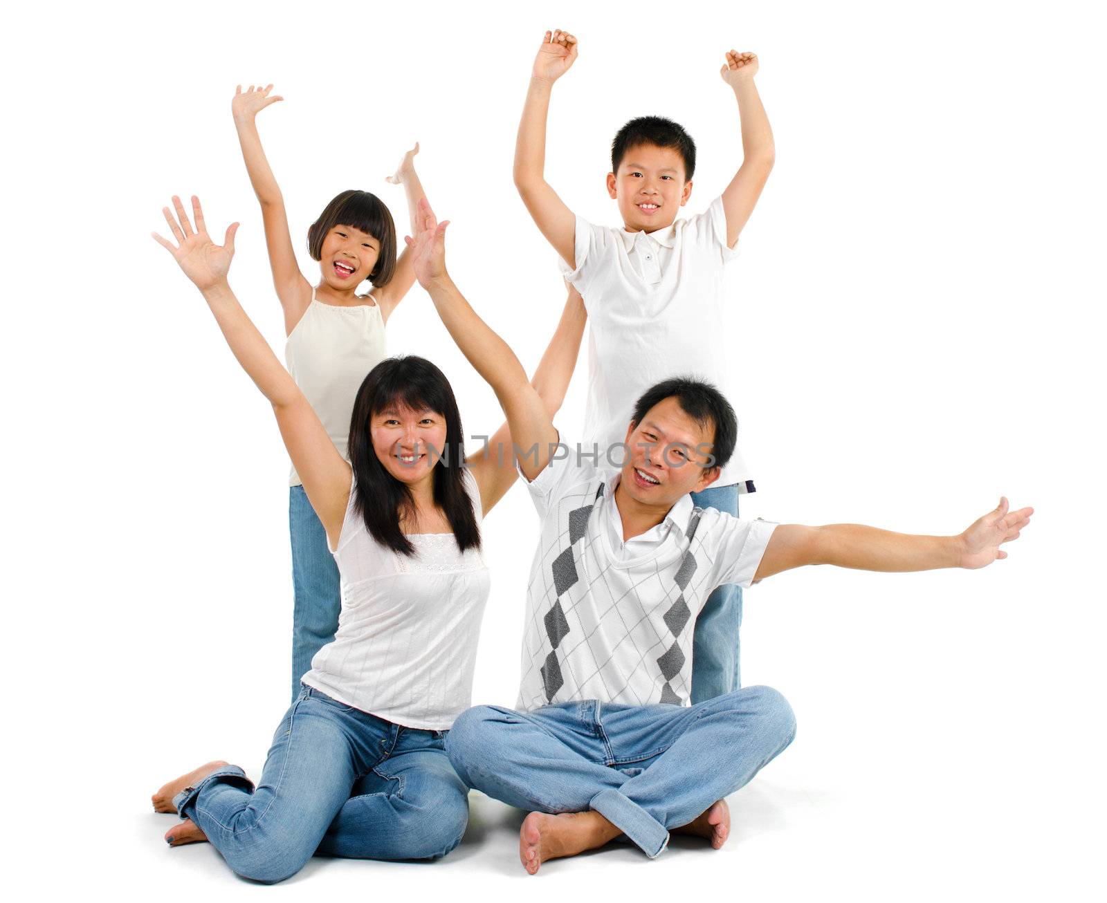 Asian family arms up by szefei