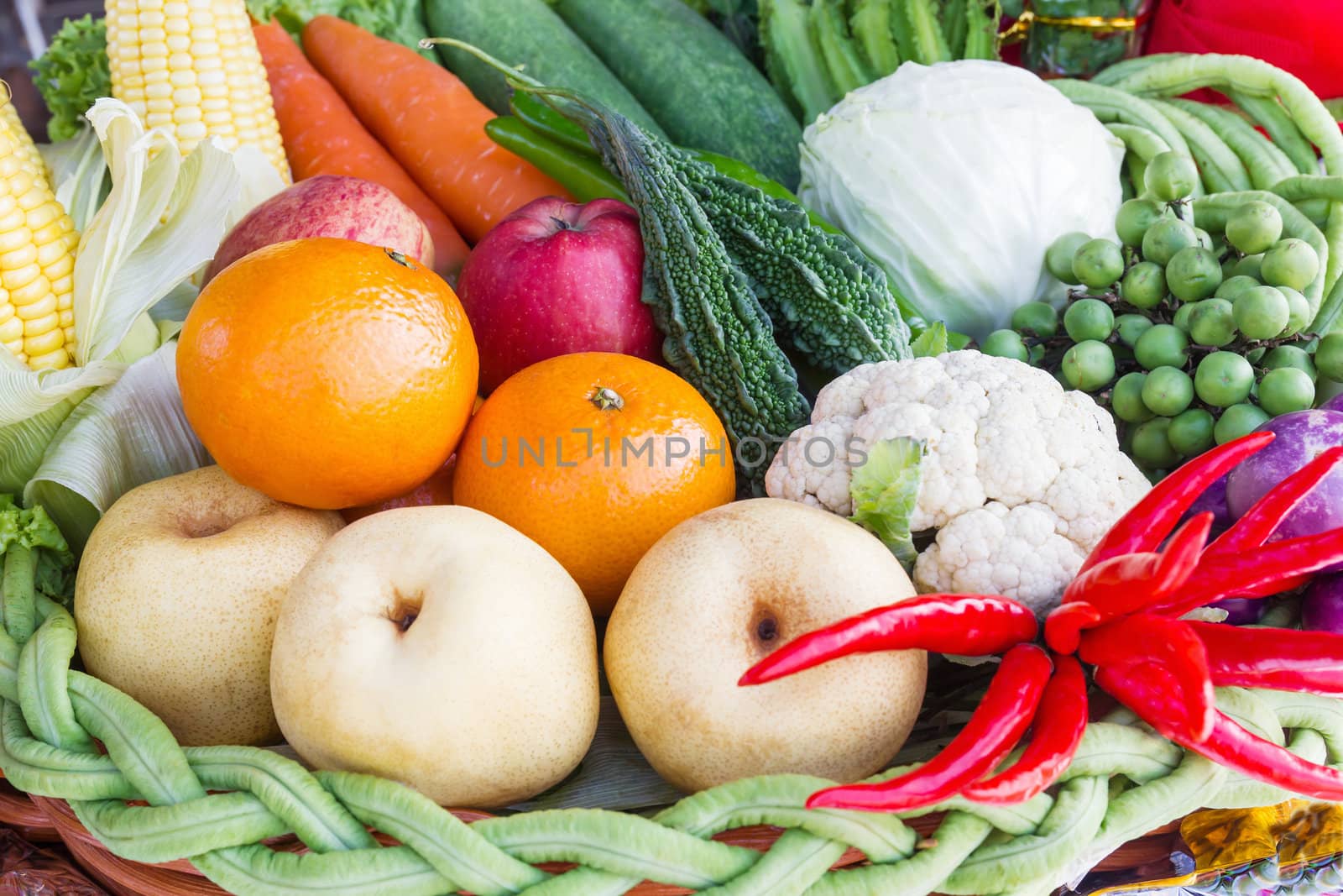 Fresh fruits and vegetables.  Organic healthy vegetables and fruits