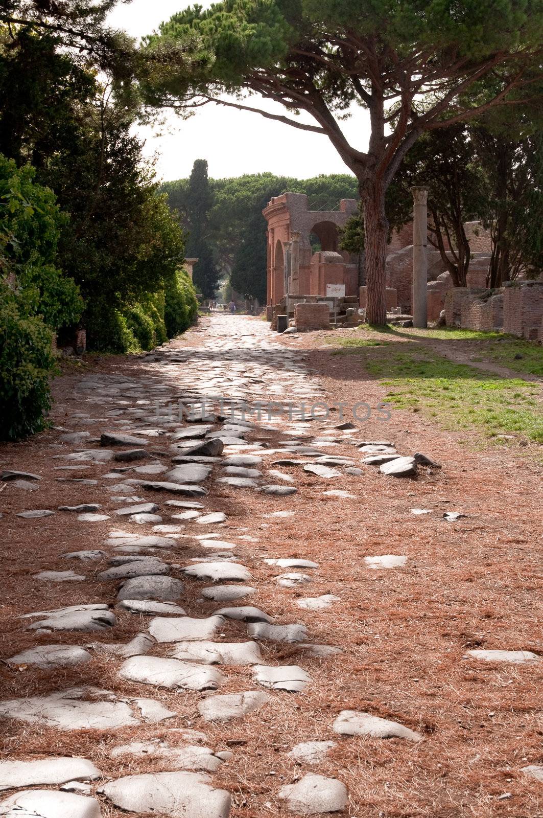 Antique roman way and buildings at Ostia Antica - Italy - Rome