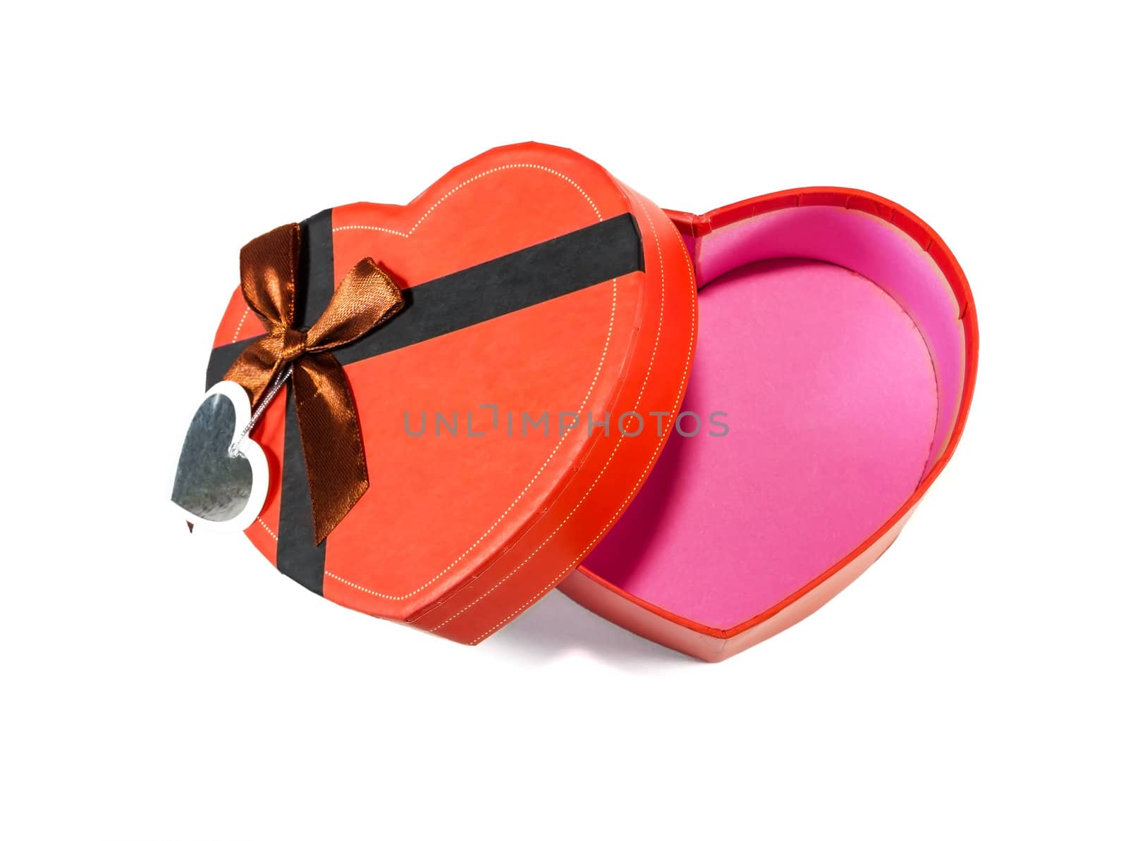 Red Heart-shaped box in heart shape on white background