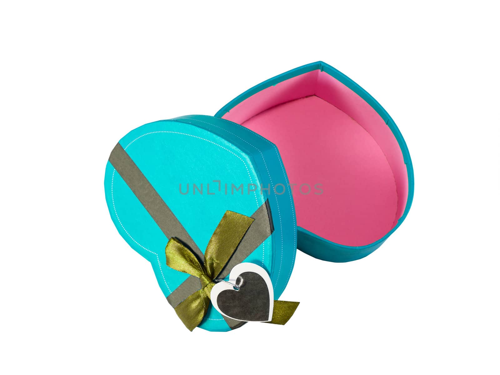 Blue Heart shaped box in heart shape on white background